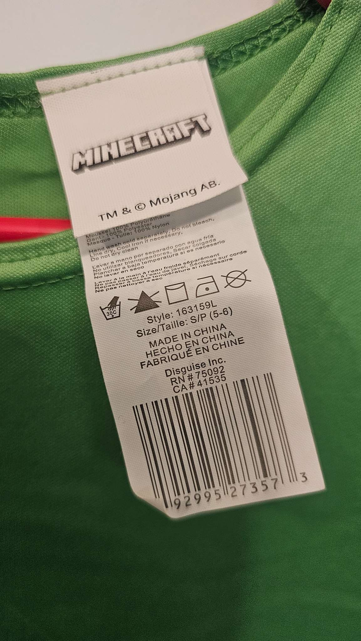 Minecraft creeper costume size 5/6, Kids 5/5T