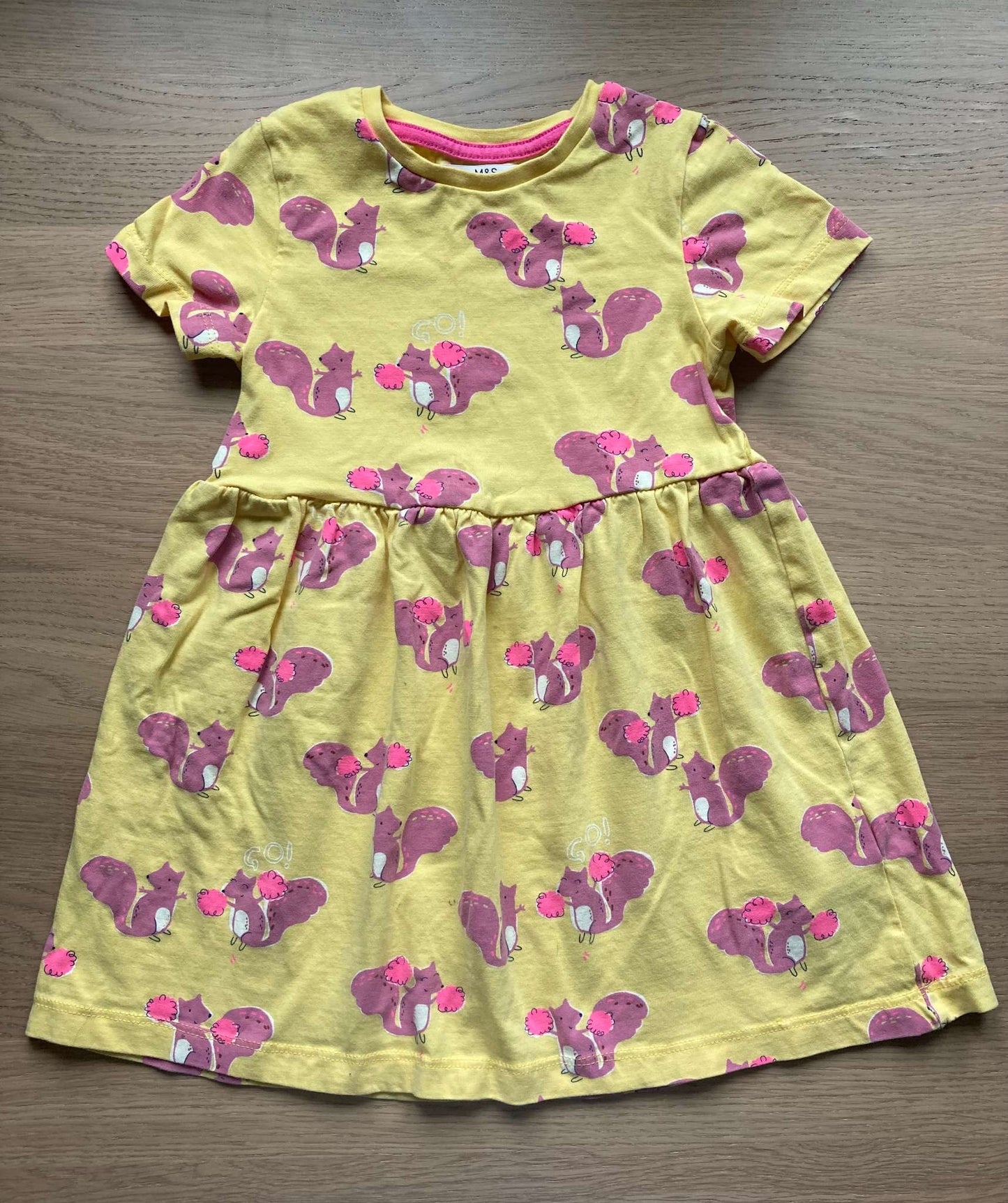 Yellow Dress with Squirrels, Size 3-4, Kids 3T