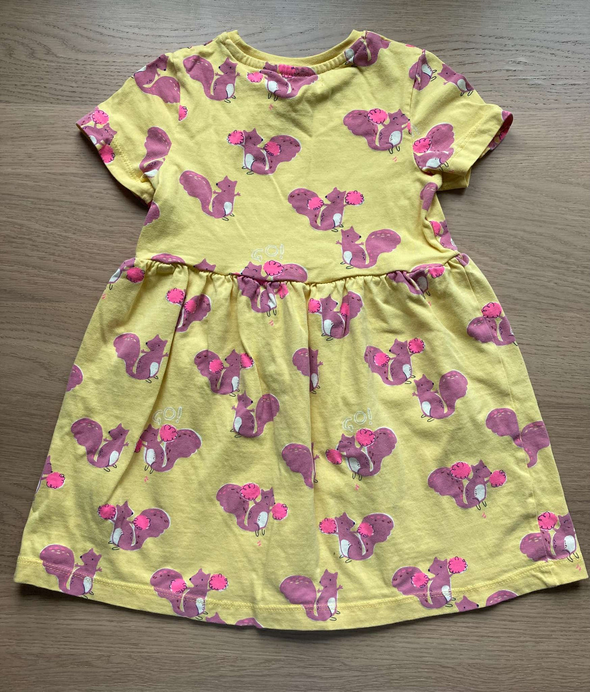 Yellow Dress with Squirrels, Size 3-4, Kids 3T