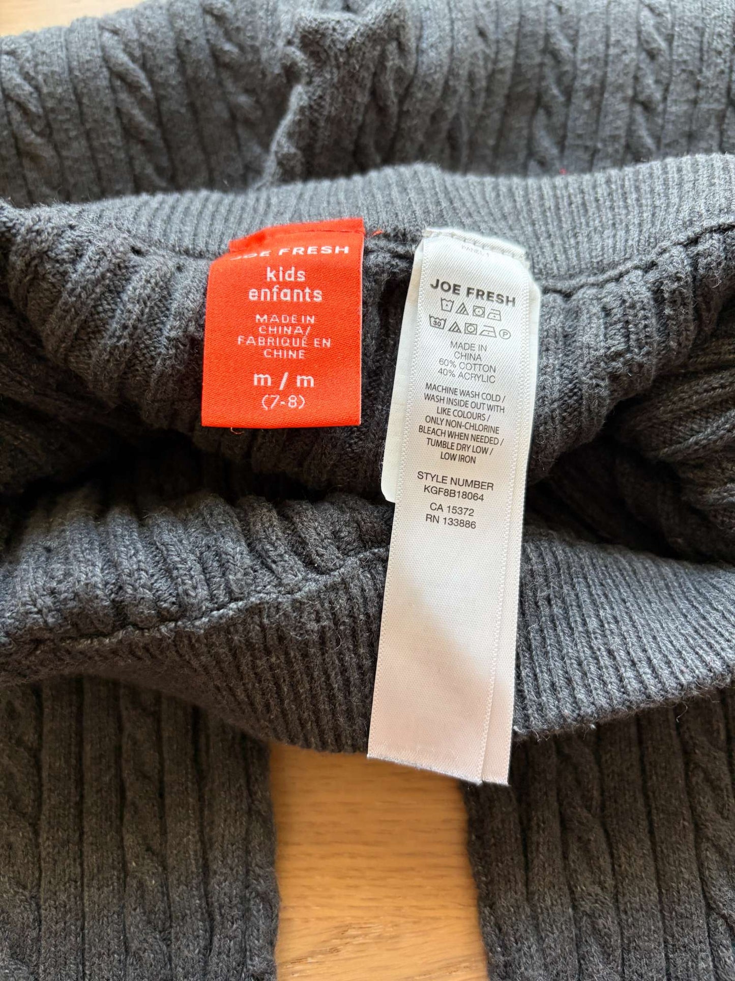Grey Cable Leggings, Size 7-8, Kids 7