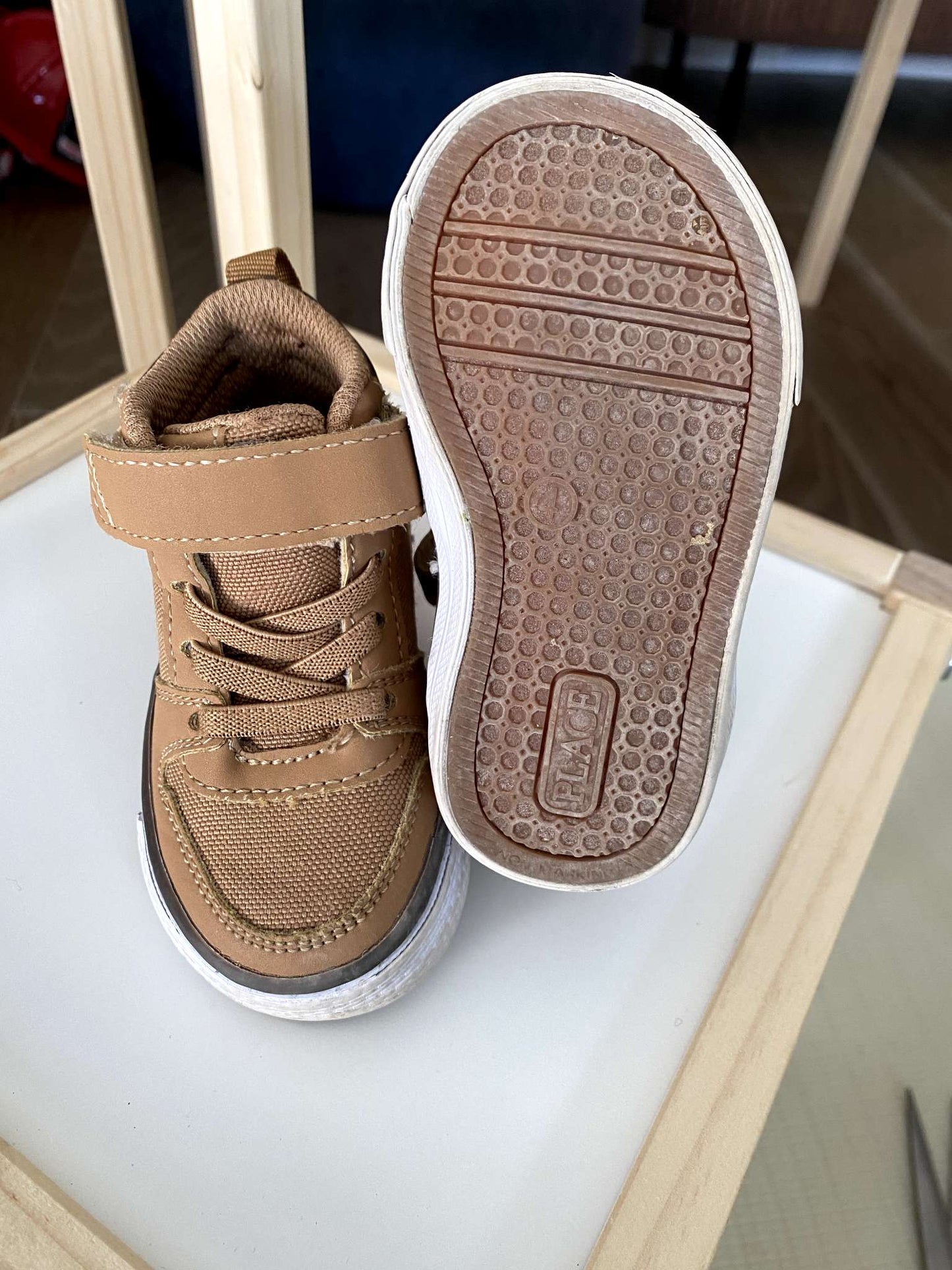 Toddler Boys Contrast Cuff High Top Sneakers - tan, Shoes 4 (Baby: 0-12 mth)