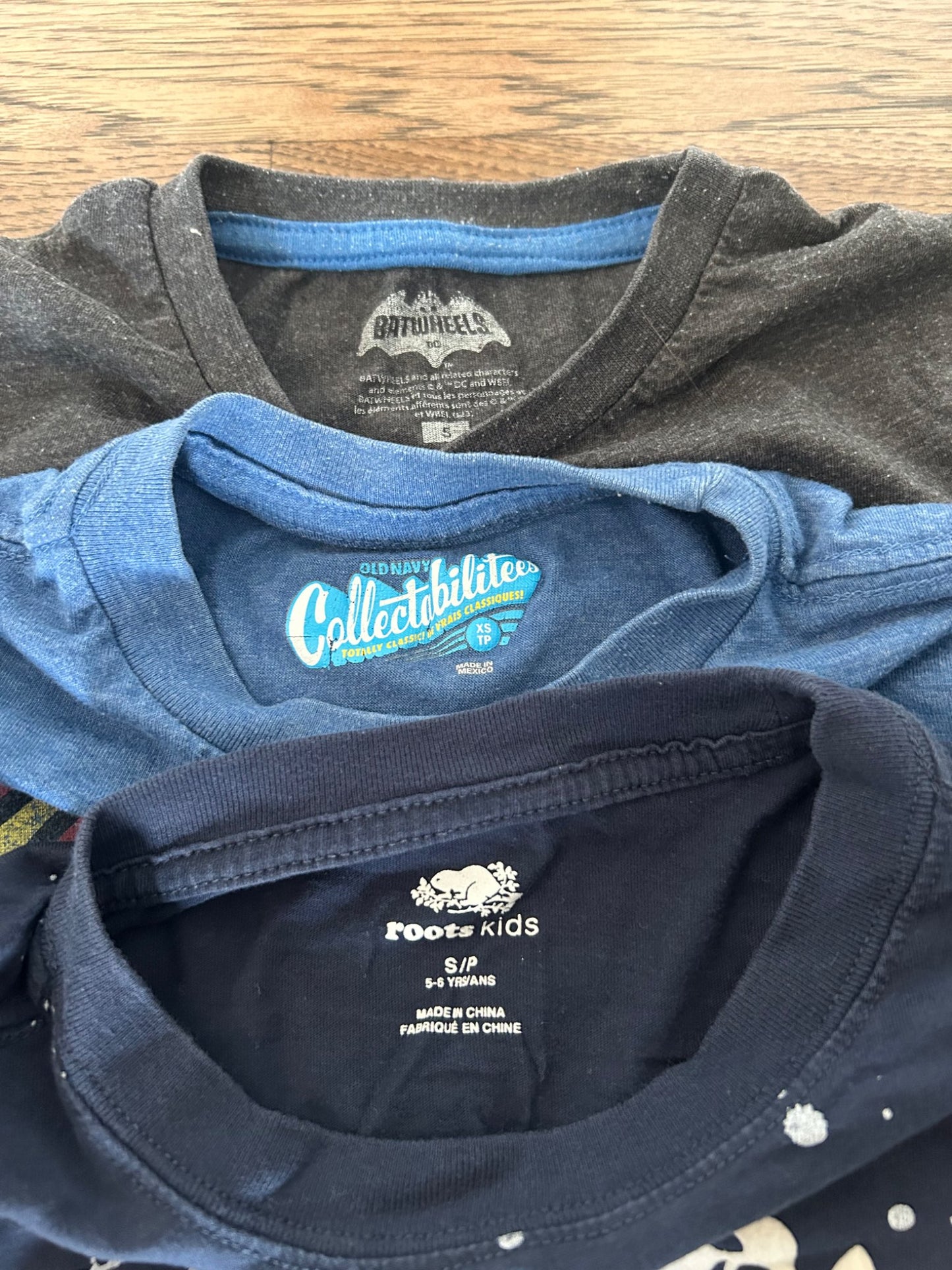 3 x Boys Tshirts - Roots, Old Navy (Superhero), Kids 5/5T (extra small)