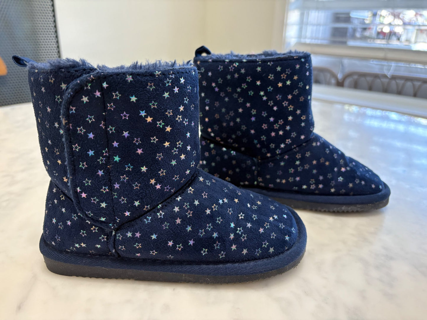 Navy Shiny Star Suede Boots, Shoes 10 (Toddler:2-4yr)
