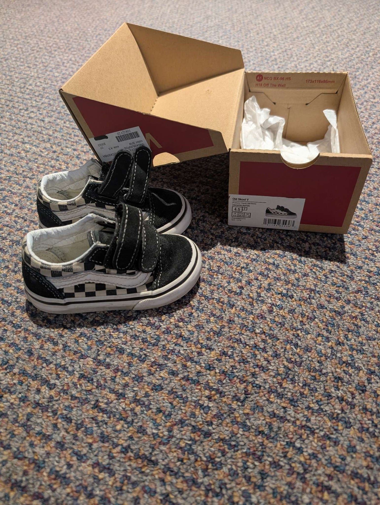 Black and White Vans, Shoes 4.5 (Walkers:12-24 mth)