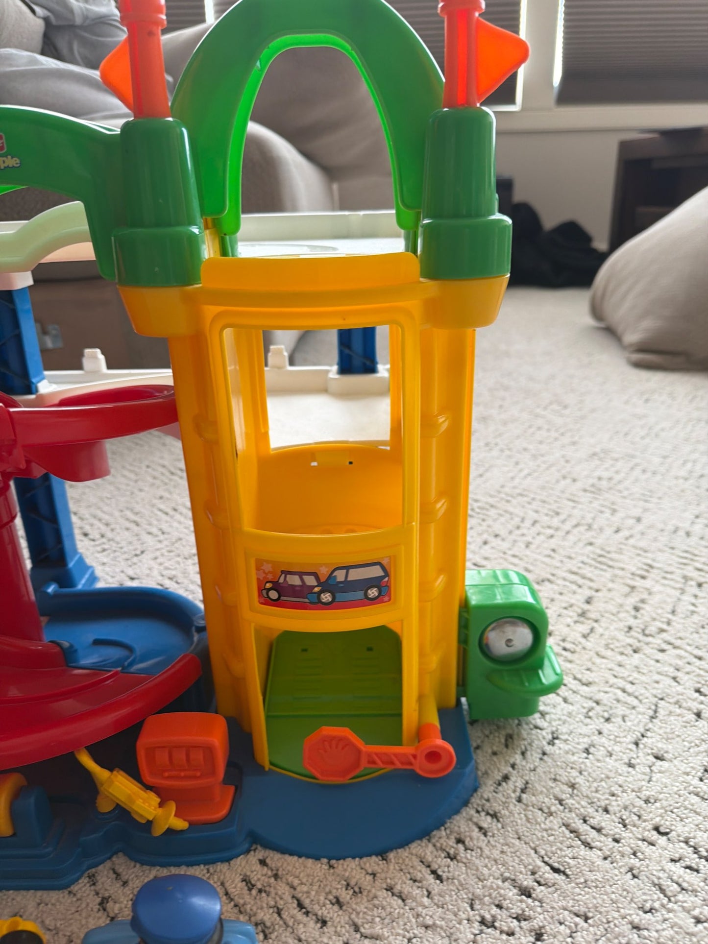 Little people large parking garage with car elevator and cars