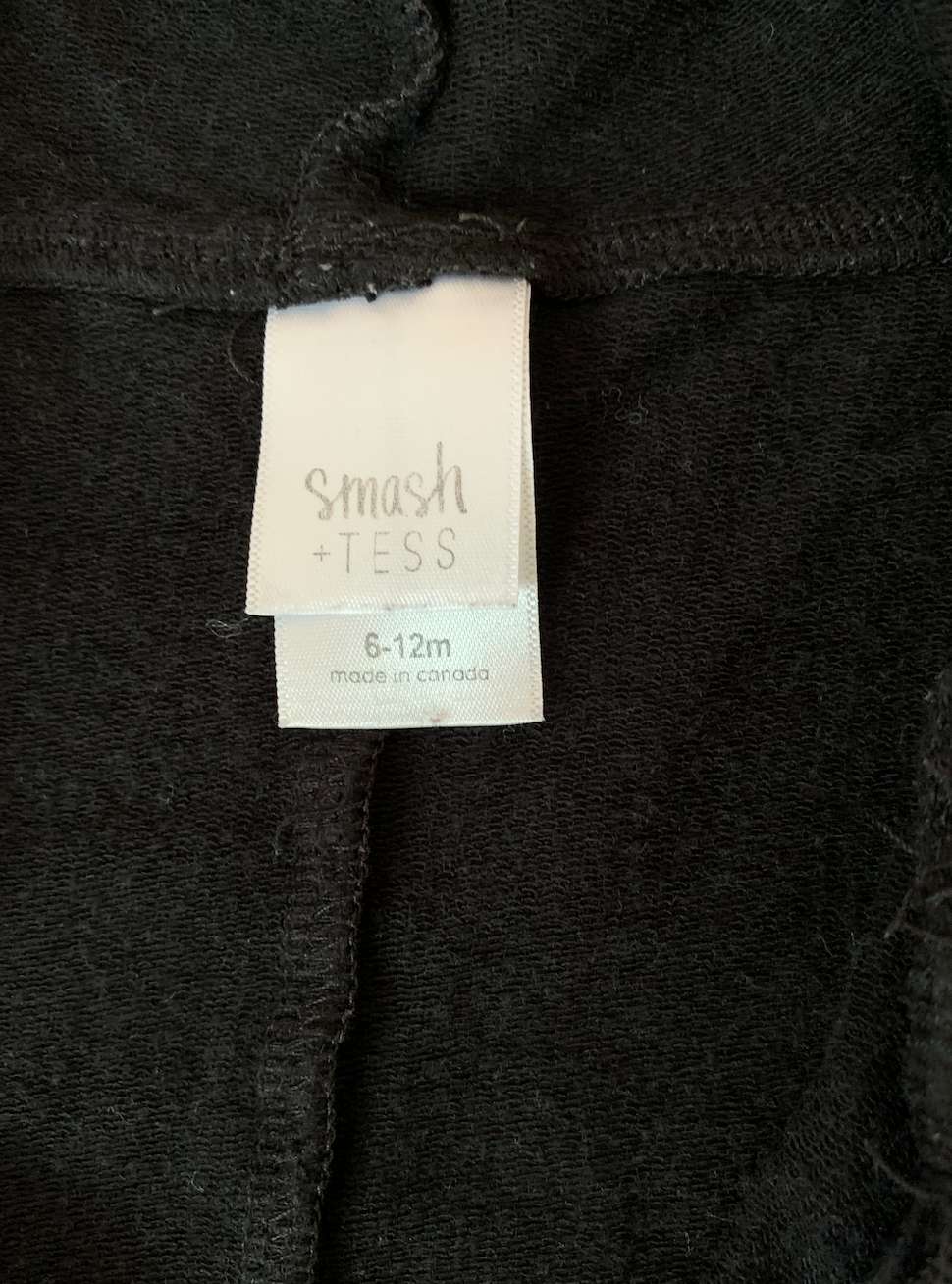 Smash & Tess black hooded romper fleece made in canada 6-12m, Kids 12 Month (9-12M)