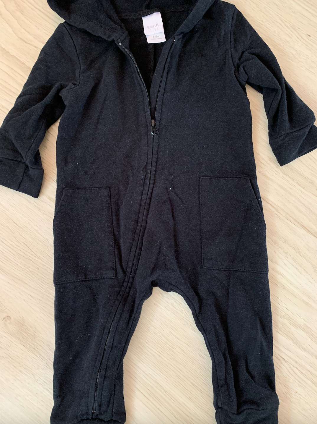 Smash & Tess black hooded romper fleece made in canada 6-12m, Kids 12 Month (9-12M)