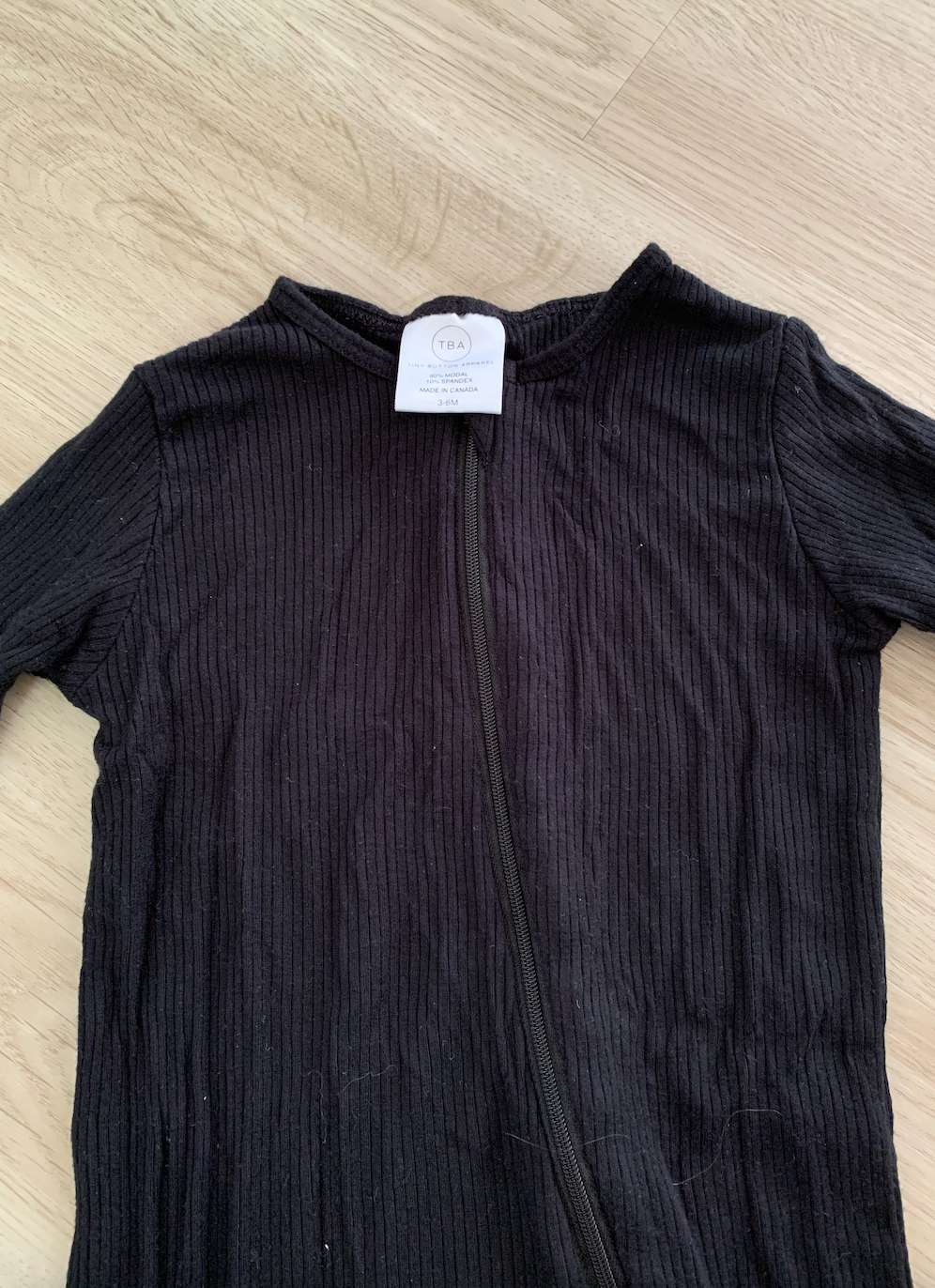 Tiny Button Apparel; Bamboo; Made in Canada romper; black ribbed 3-6m, Kids 6 Month (3-6M)
