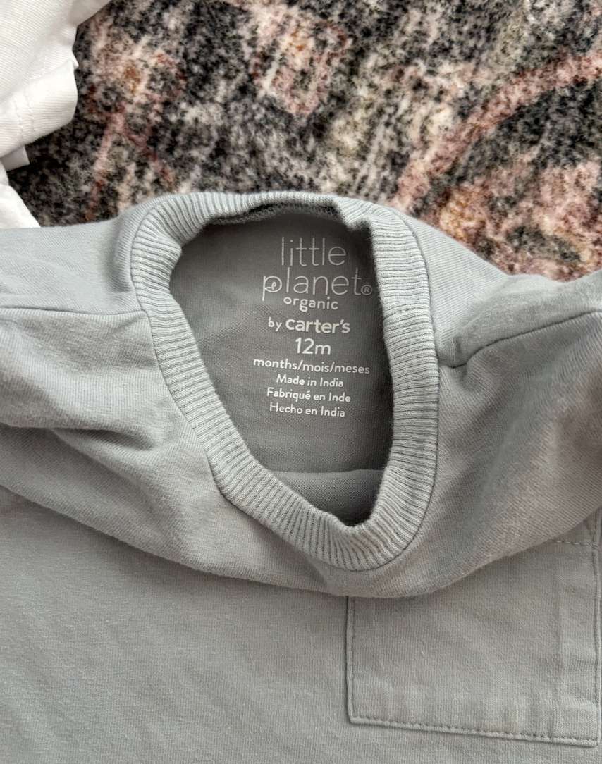 Organic cotton tops blue/white 12m, Kids 12 Month (9-12M)