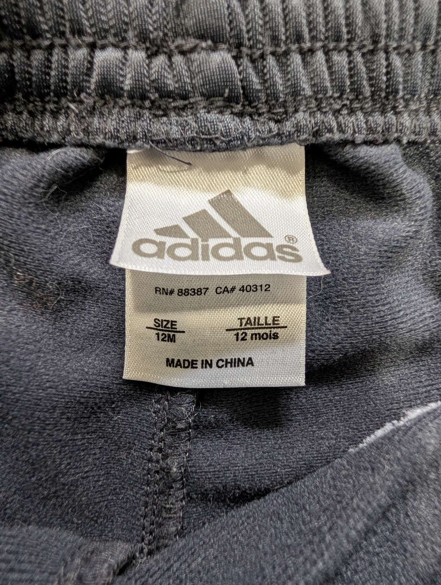 Adidas Grey 3-Stripe Track Pants - 12M, Kids 12 Month (9-12M)