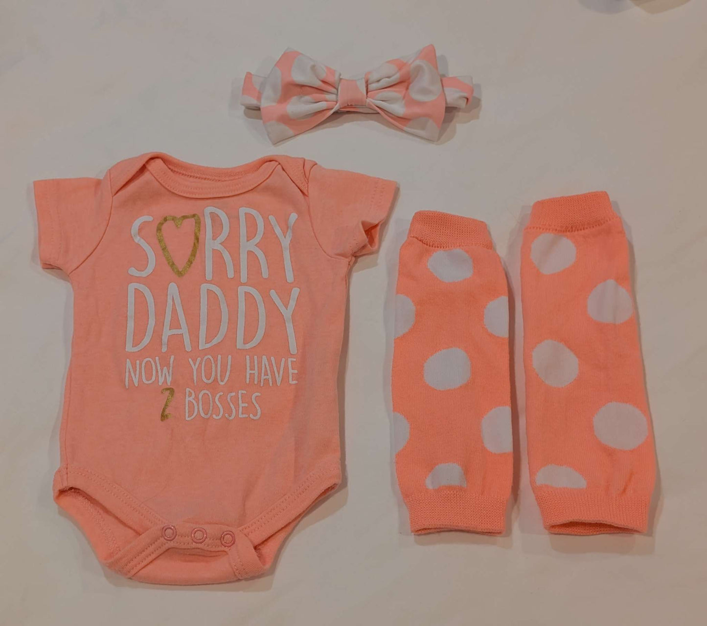"Sorry Daddy, You Have 2 Bosses Now" Onesie with Headband and Leg Warmers, 0-3M, Kids 3 Month (0-3M)