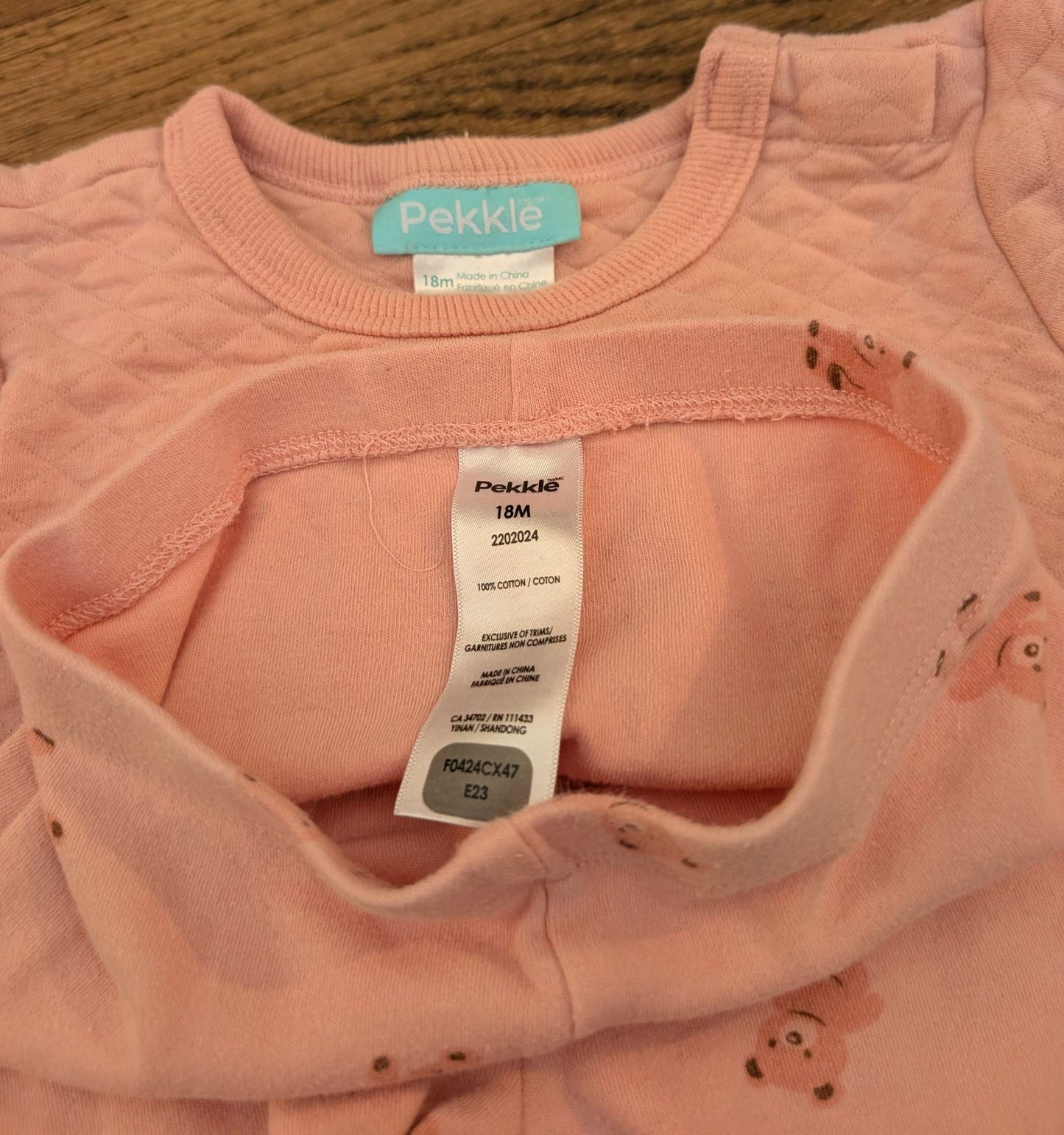 12-18M Pink Teddy Bear Pekkle Outfit, Kids 18 Month (12-18M)
