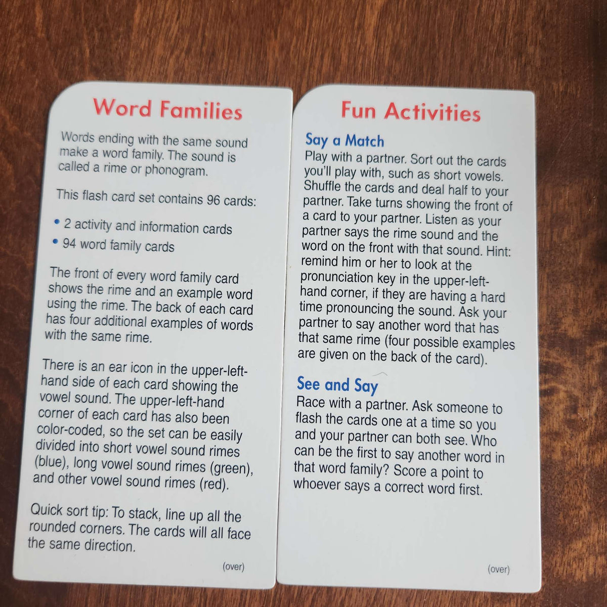 Word Families flash cards
