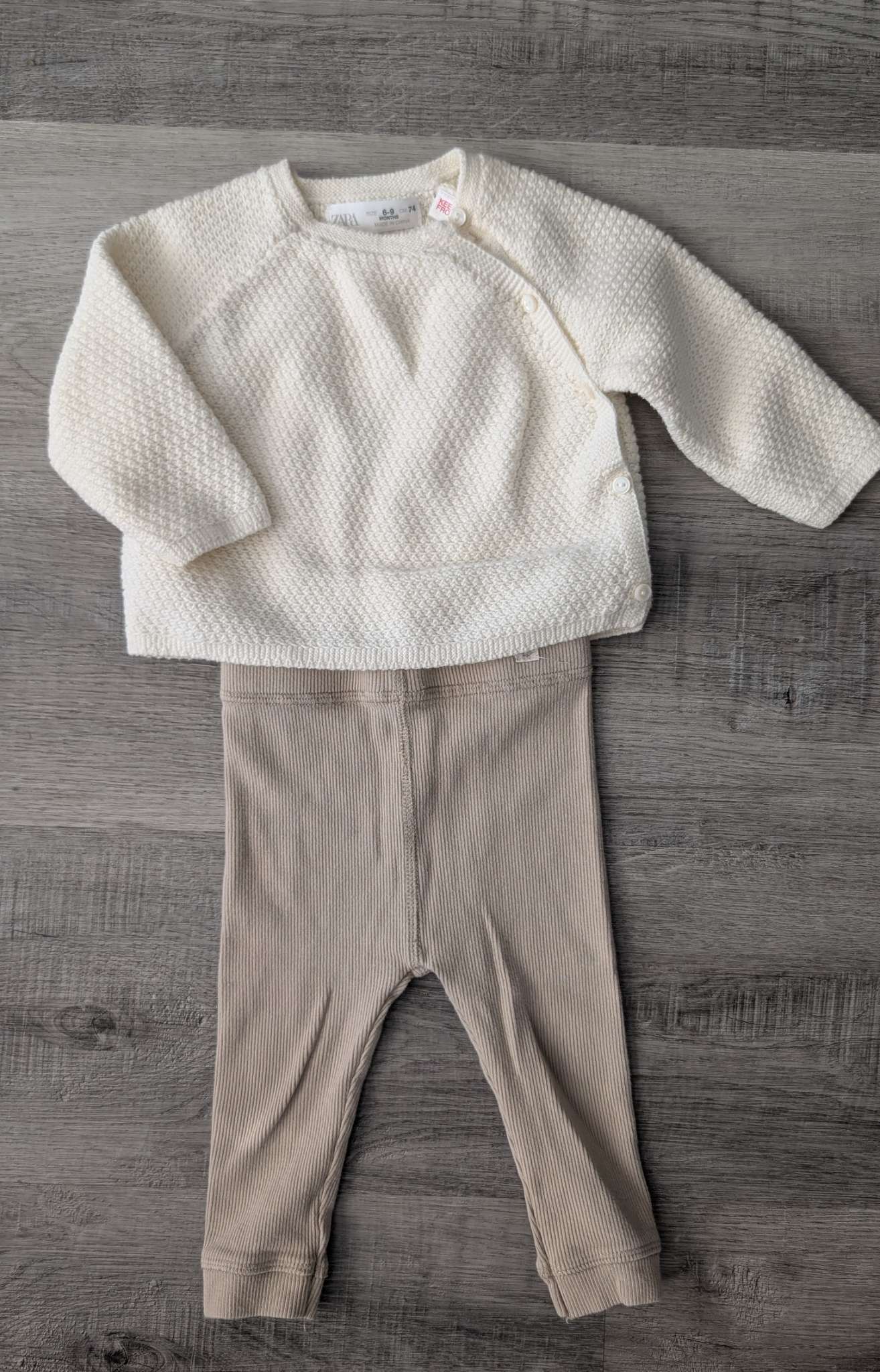 Zara knit sweater cream beige leggings 6-9m, Kids 9 Month (6-9M)