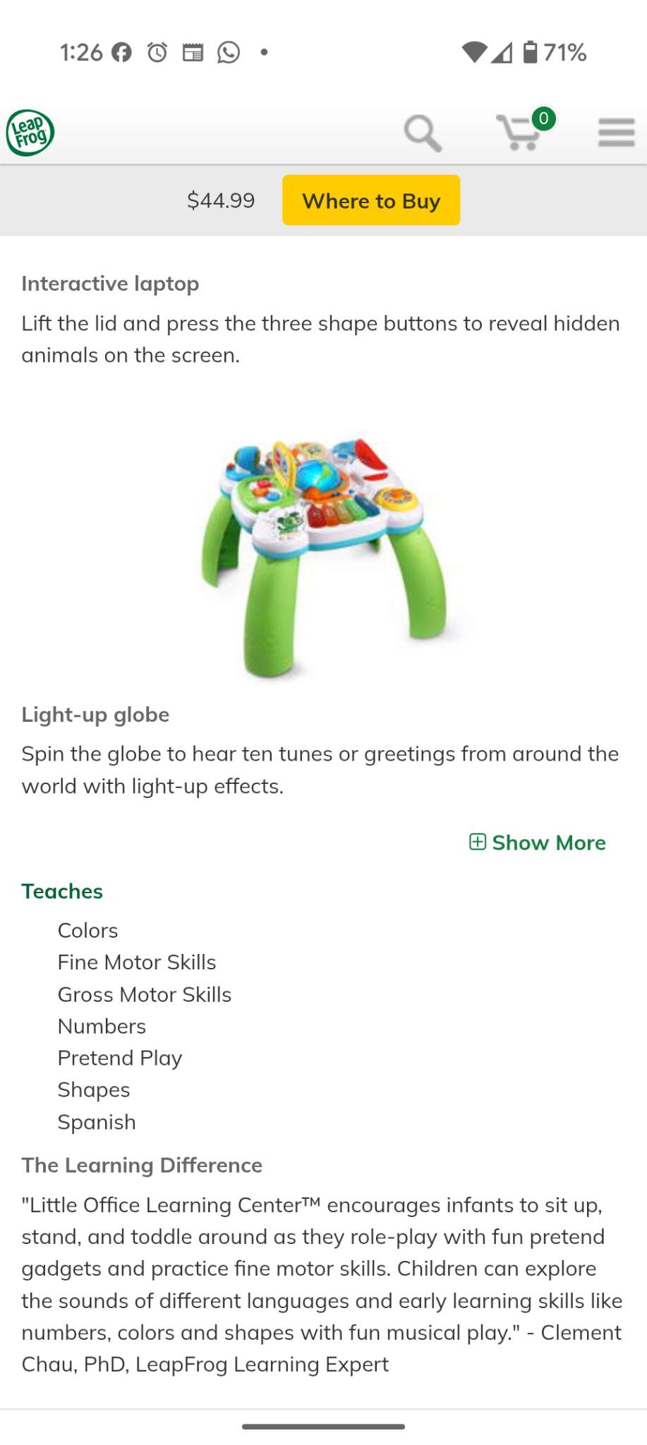 Leap Frog Learning centre and activity table