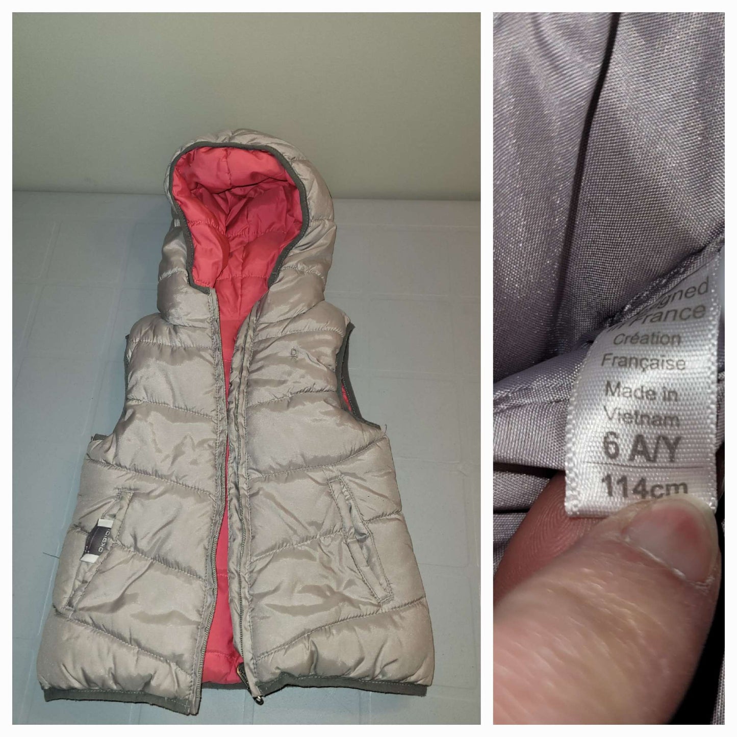 Sleeveless puff jacket reversible, Kids 6/6X