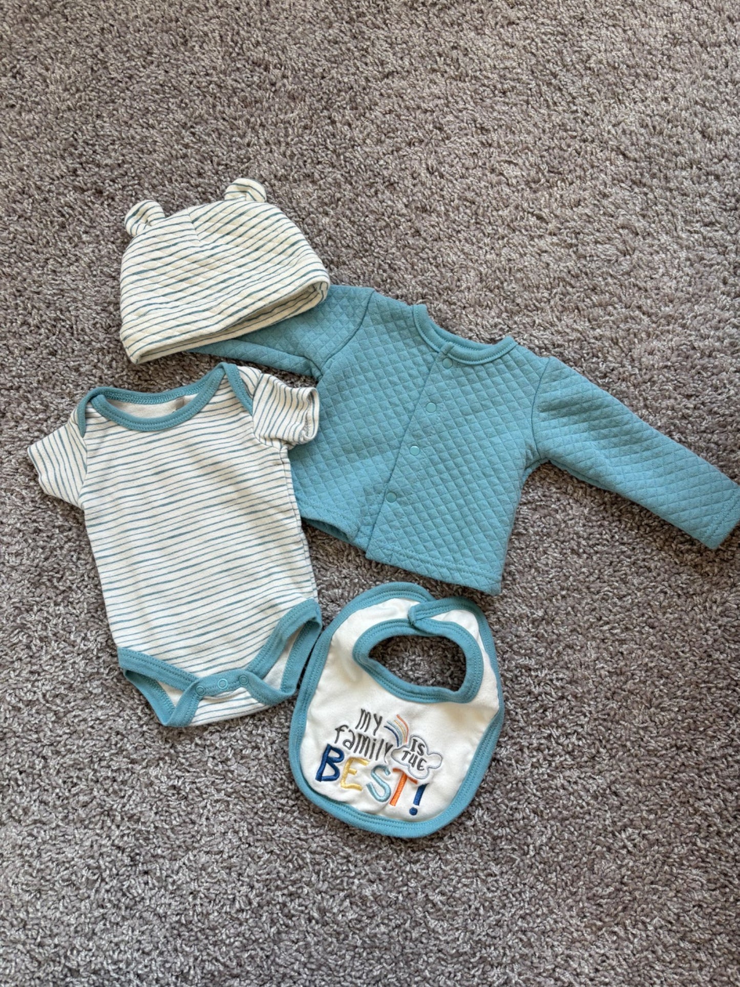 Blue Striped Set with Bib, Kids 3 Month (0-3M)