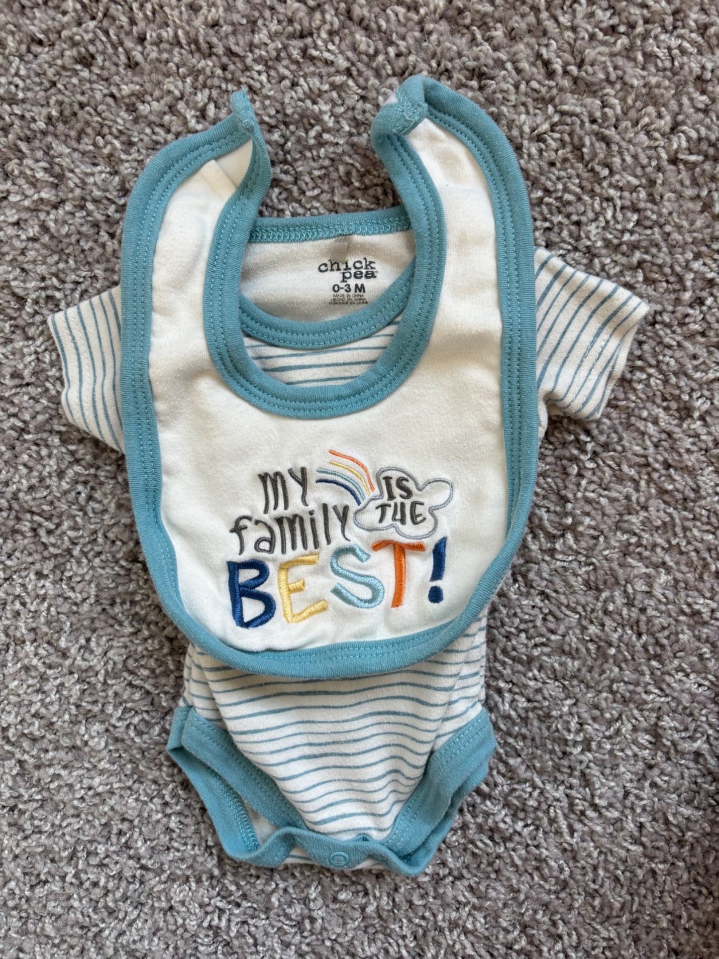 Blue Striped Set with Bib, Kids 3 Month (0-3M)