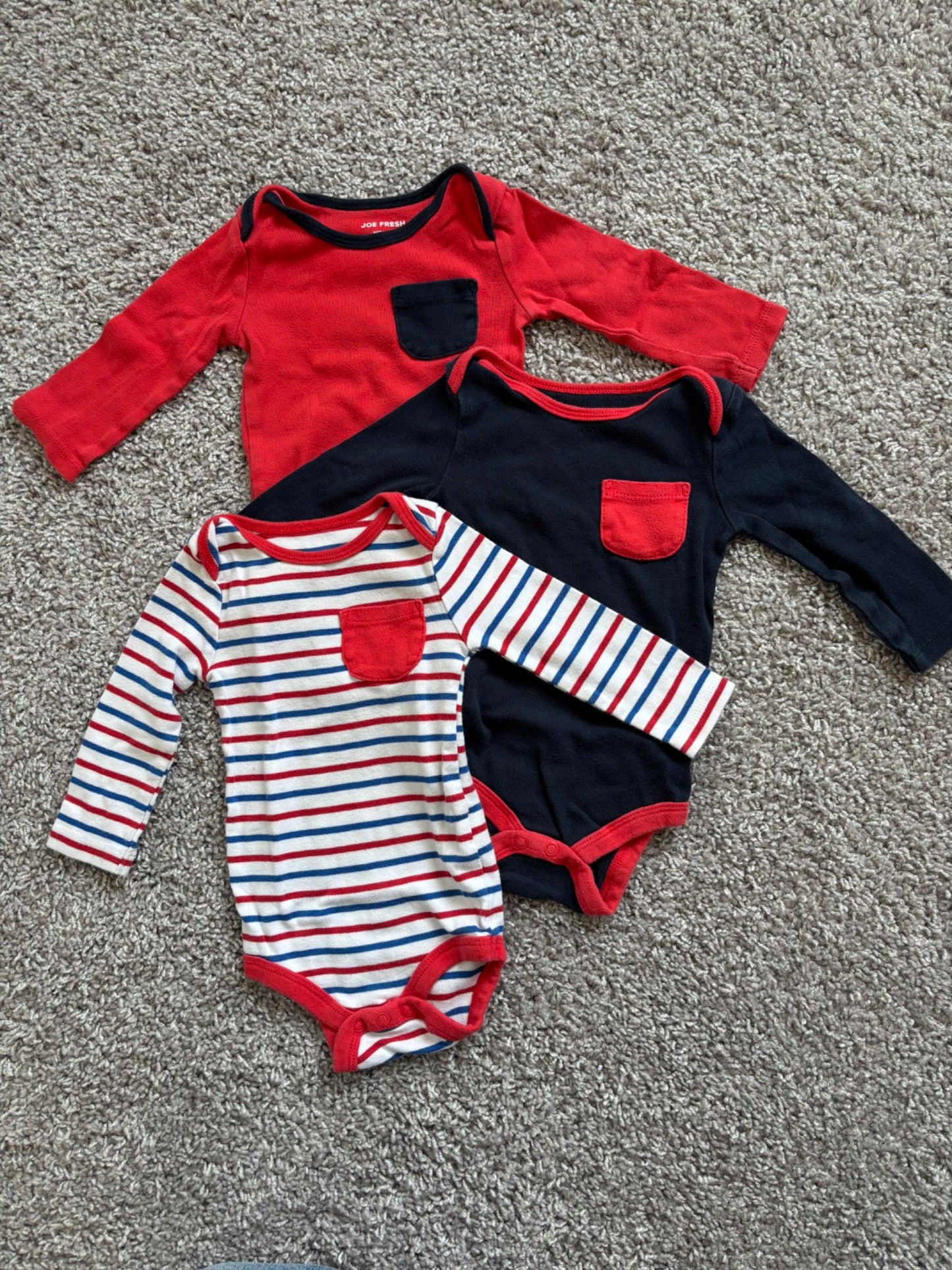 Set of 3 Red Long-Sleeved Shirts , Kids 6 Month (3-6M)
