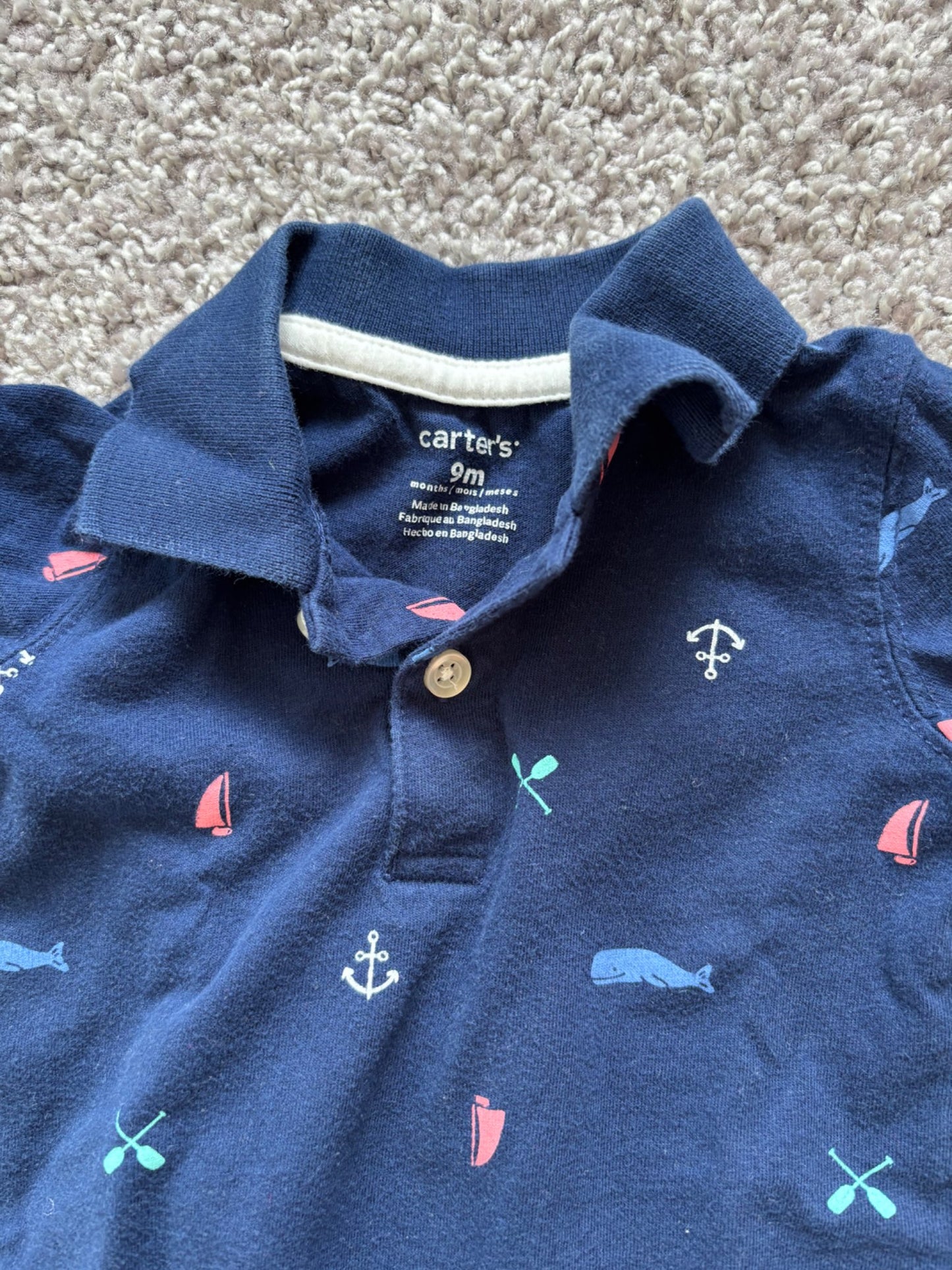 Nautical Print Onesie Polo Shirt, Kids 9 Month (6-9M)