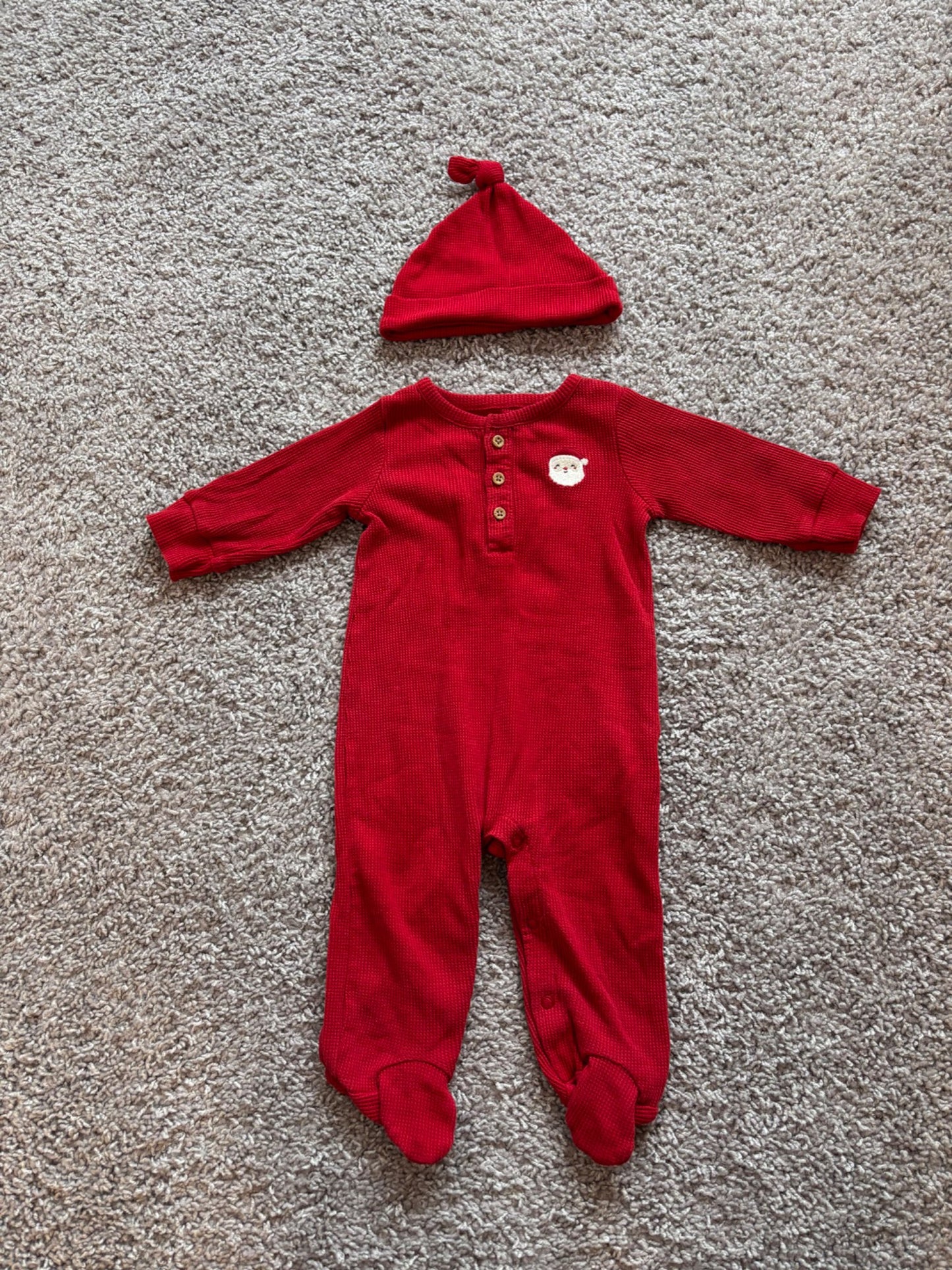 Waffle Weave Santa Sleeper and Hat, Kids 9 Month (6-9M)