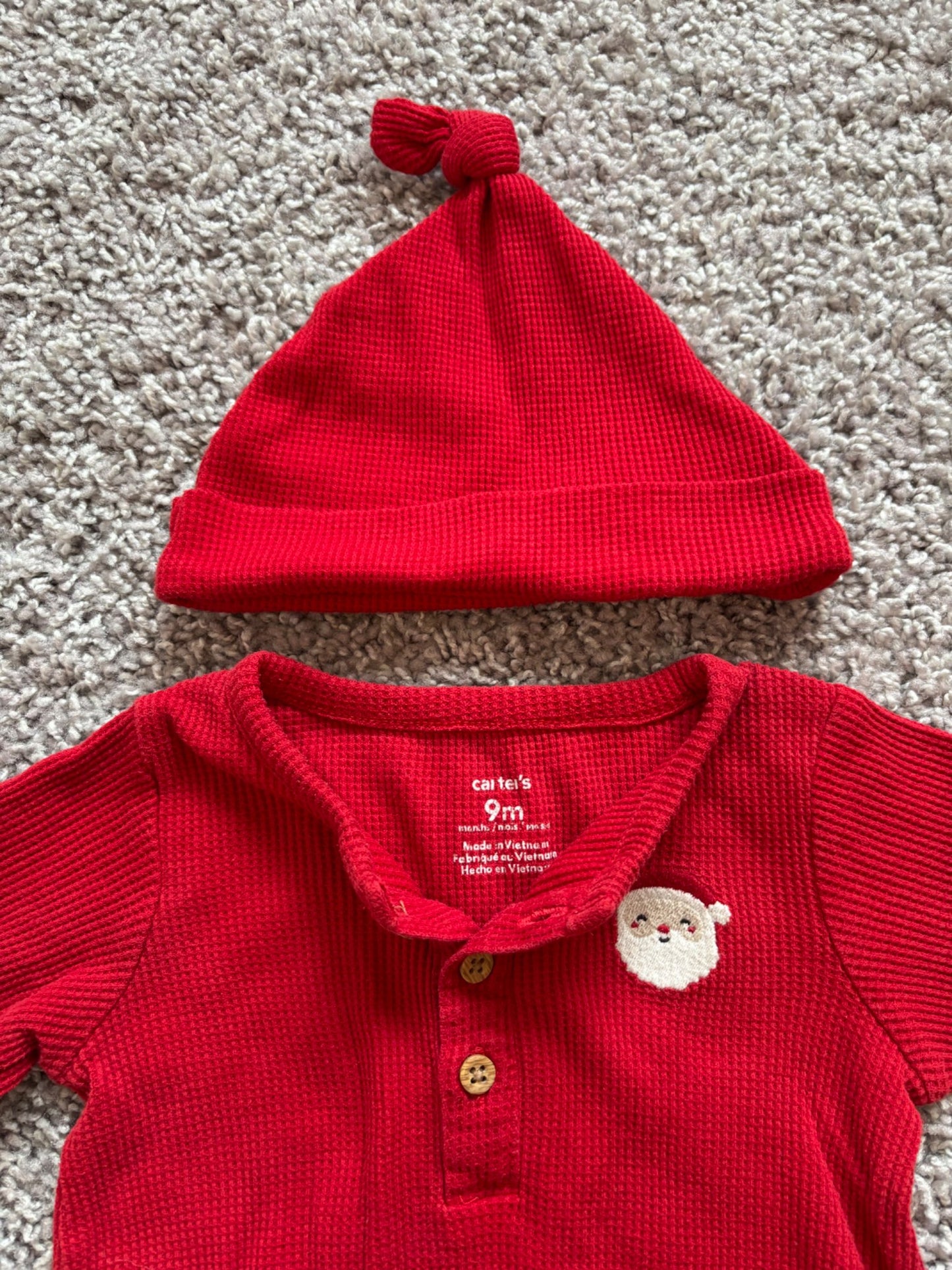 Waffle Weave Santa Sleeper and Hat, Kids 9 Month (6-9M)