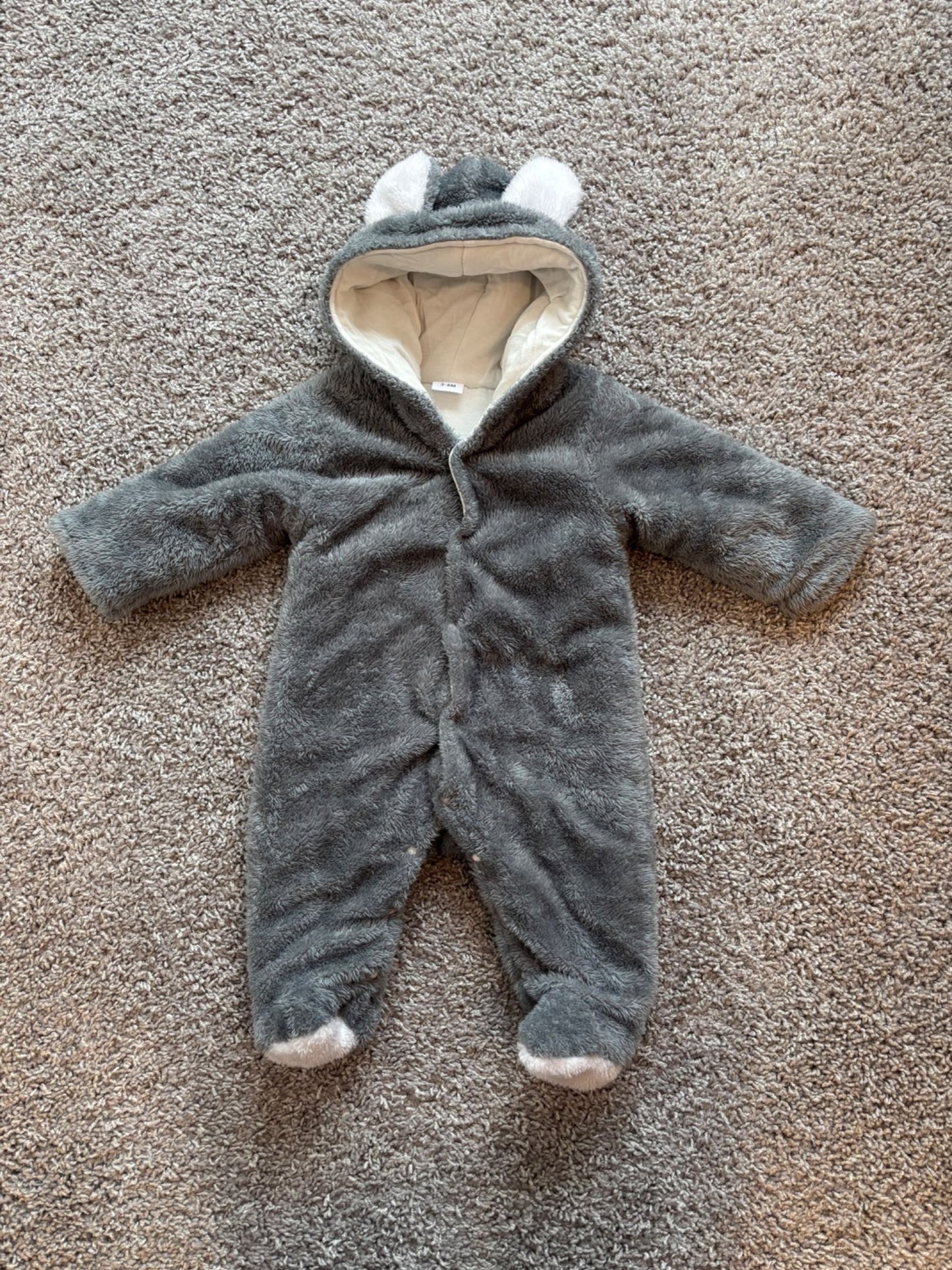 Fuzzy Grey Bunting Suit, Kids 6 Month (3-6M)