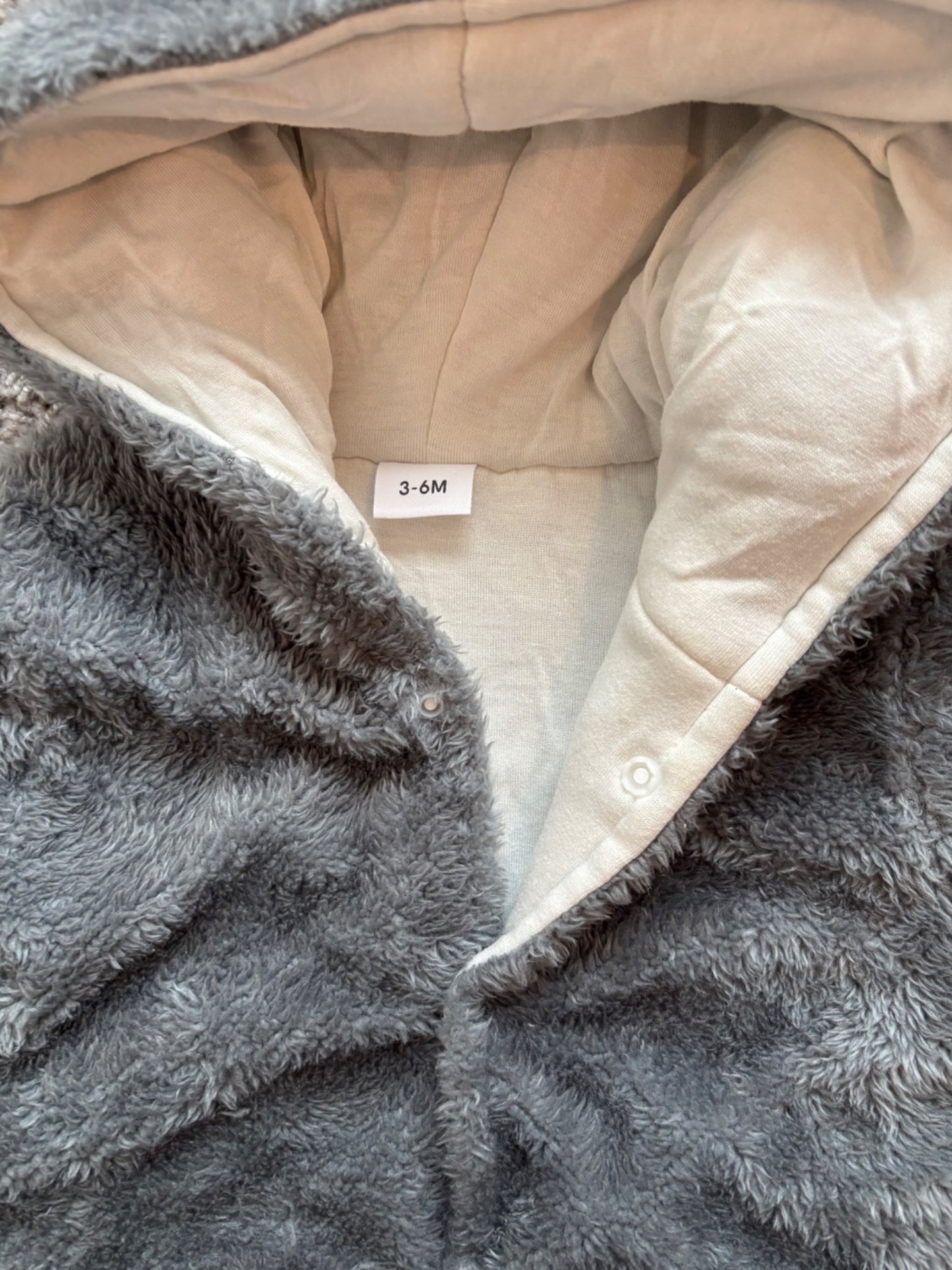 Fuzzy Grey Bunting Suit, Kids 6 Month (3-6M)