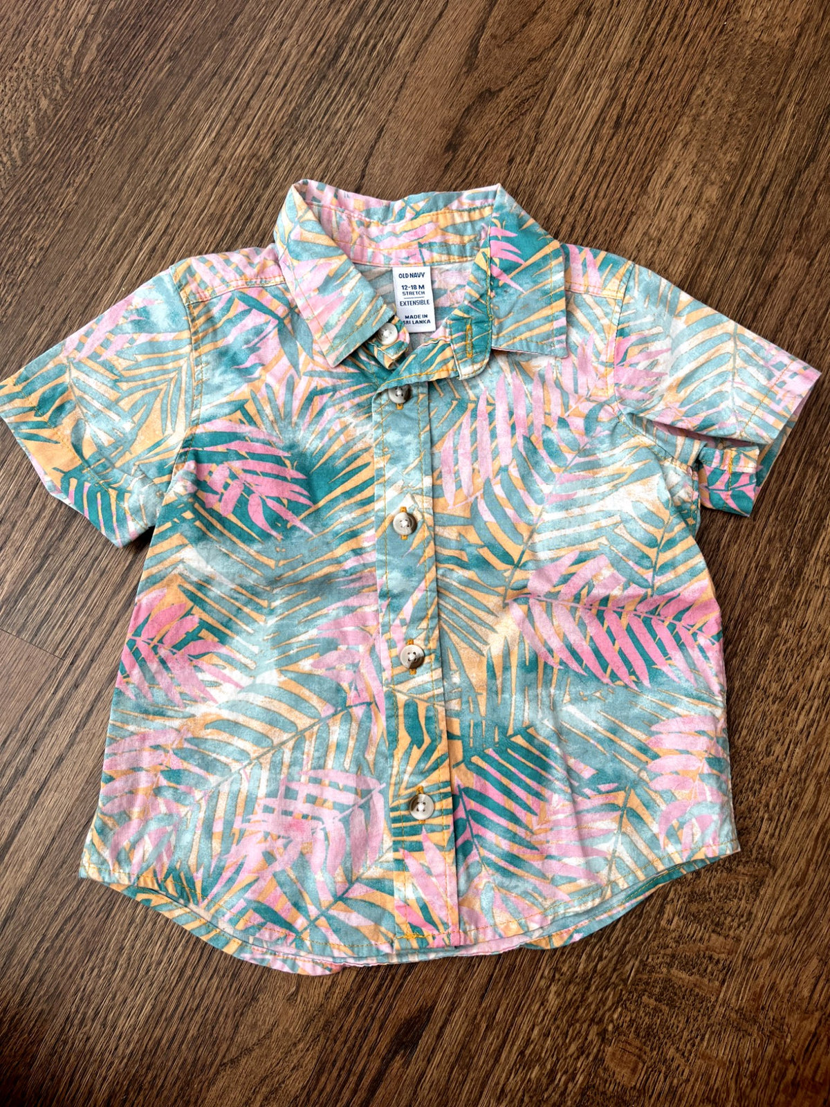Pink and Green Old Navy Hawaiian Shirt 12-18M EUC, Kids 18 Month (12-18M)