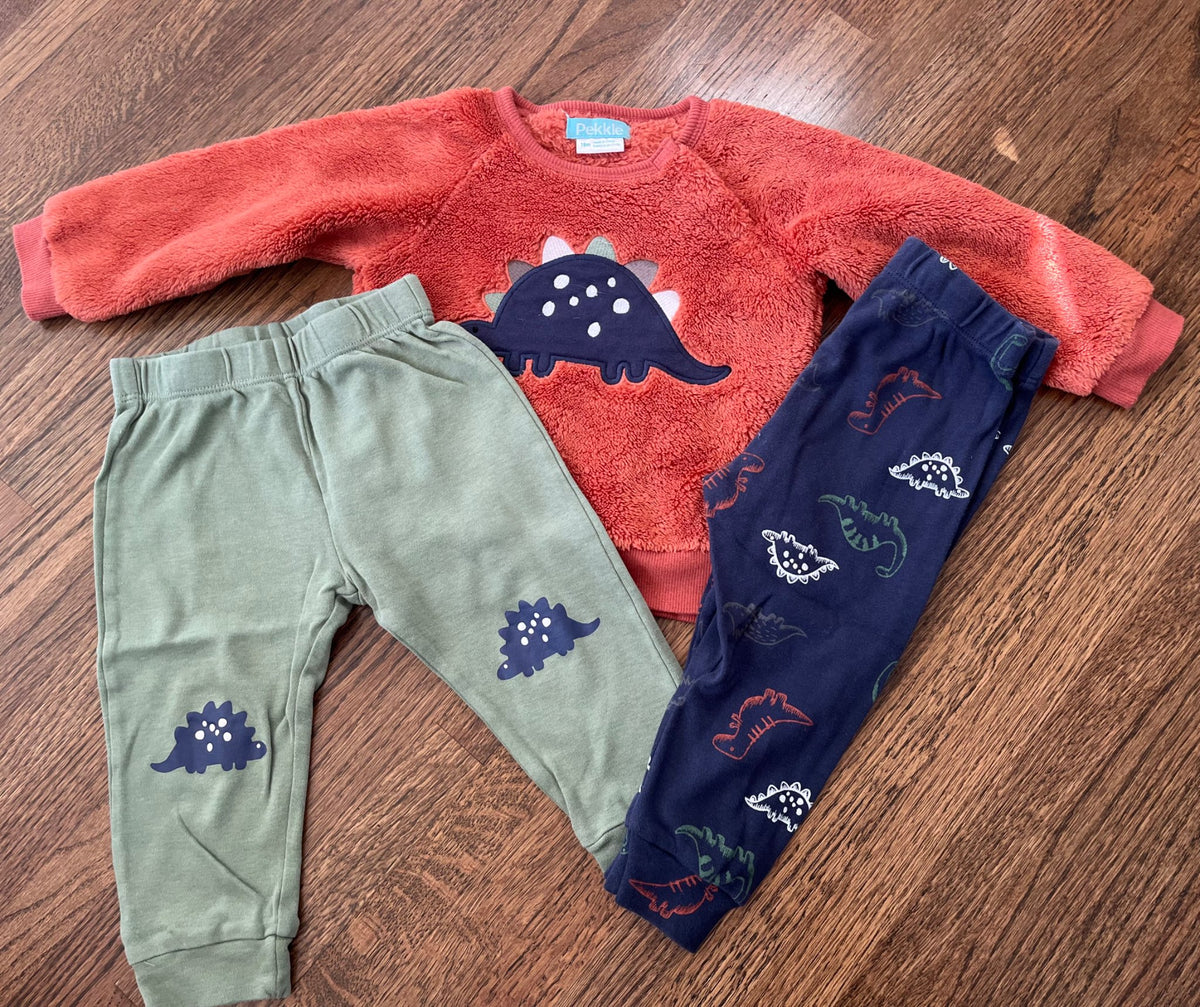 Fuzzy Dino Sweater and Pants (2) 18M VGUC, Kids 18 Month (12-18M)
