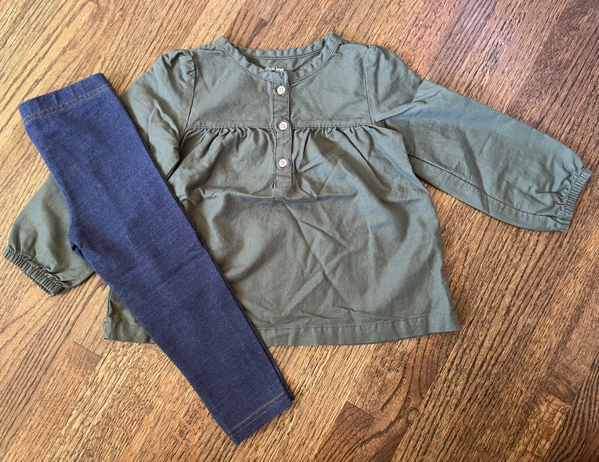 Army Green Top and Pants Outfit 2T VGUC, Kids 2T