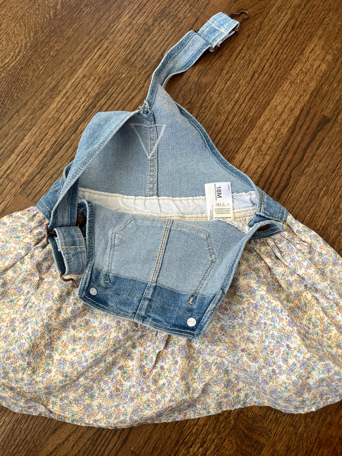 Denim Overall Dress with Floral Skirt EUC 18M, Kids 18 Month (12-18M)