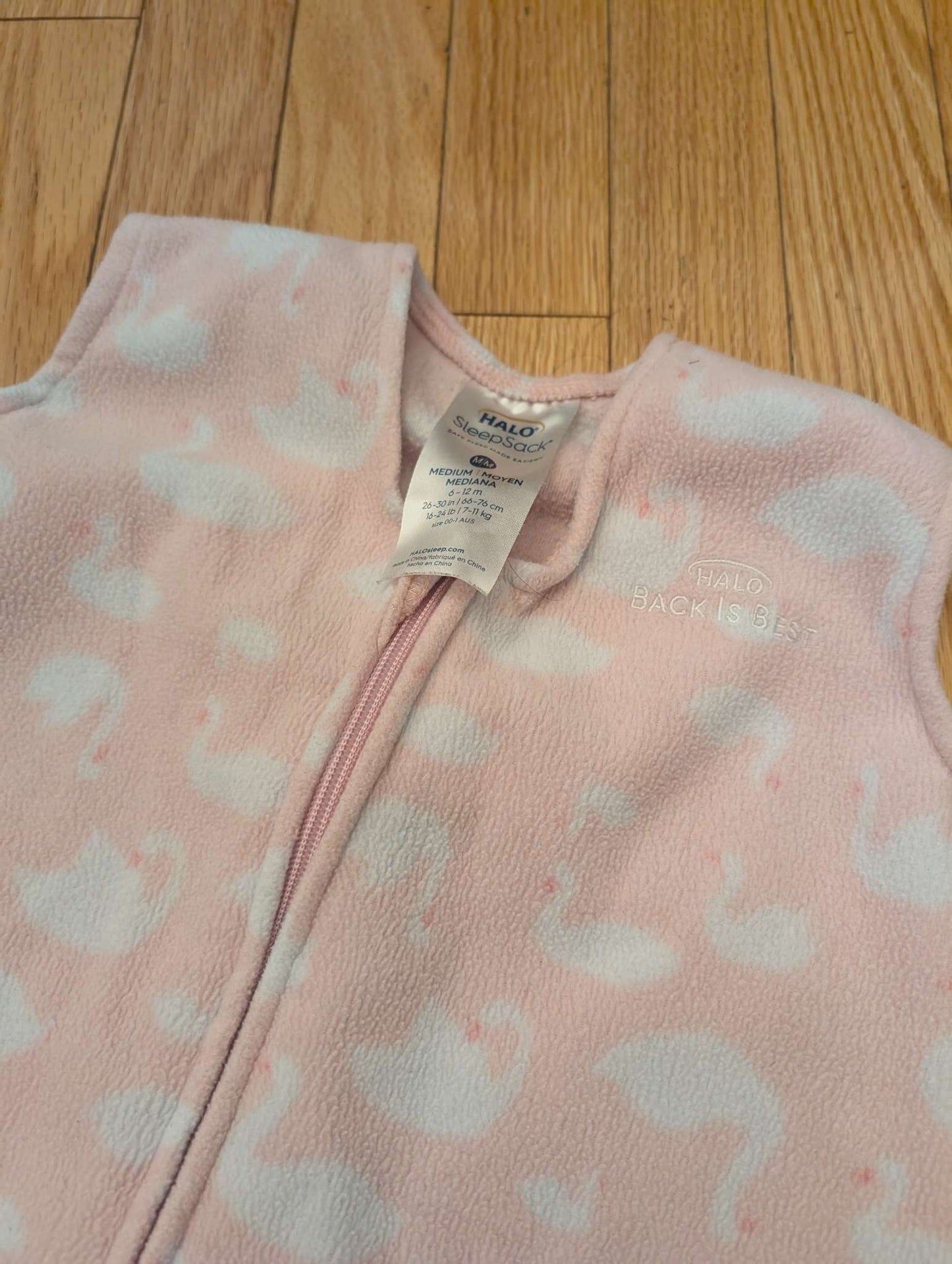 Halo Fleecy Pink Sleep Sack - Medium (6-12 months) Swan design. , 6-12 Months (Medium)