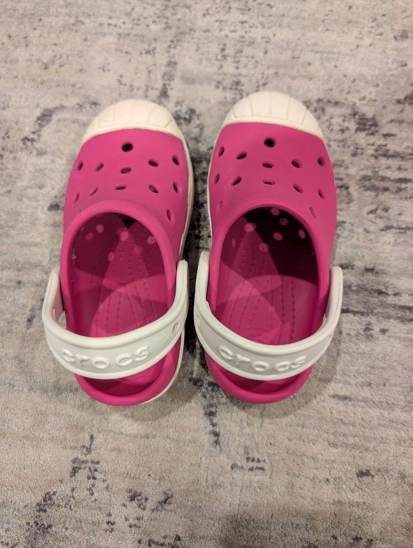 Pink and White Branded Crocs - 10, Shoes 10 (Toddler:2-4yr)