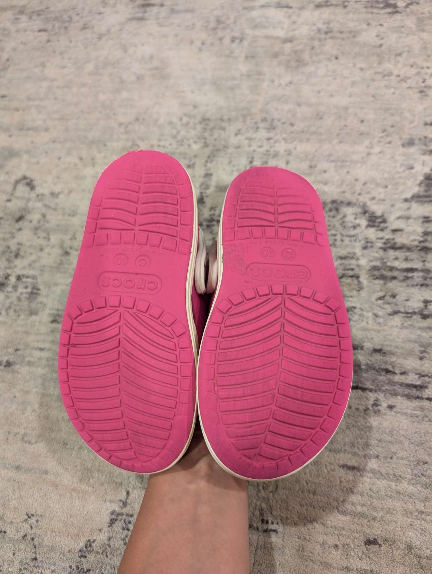 Pink and White Branded Crocs - 10, Shoes 10 (Toddler:2-4yr)