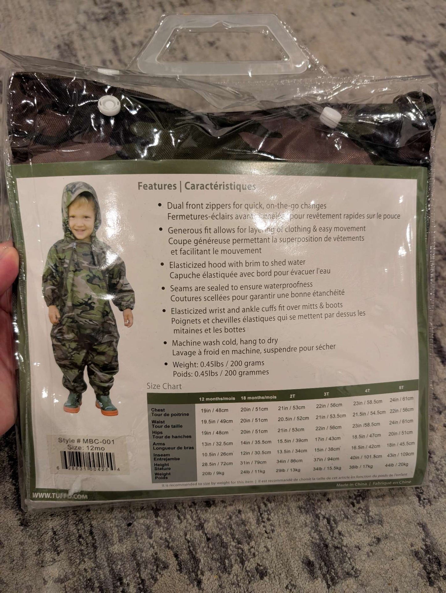 Tuffo Muddy Buddy - New with tags - Camo, 12 months , Kids 12 Month (9-12M)