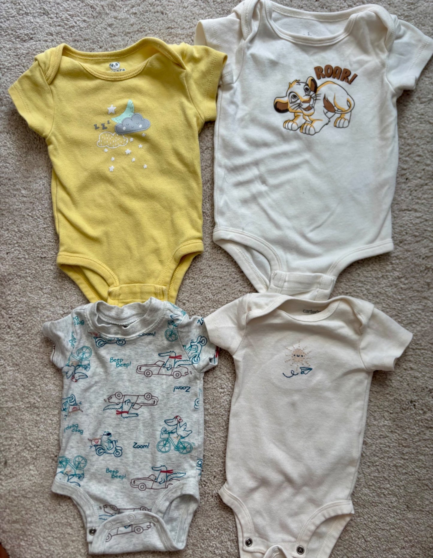 3m Onesie bundle (4), Disney, Carters, Kids 3 Month (0-3M)