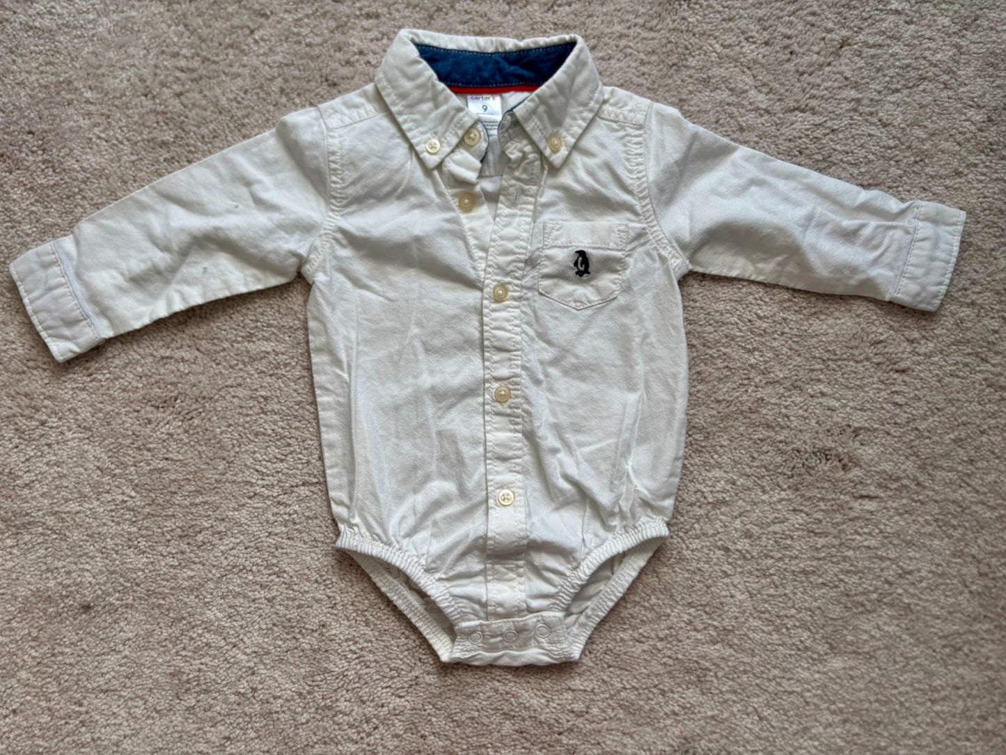 White Collared Button Up Onesie, 9m, Carters, Kids 9 Month (6-9M)