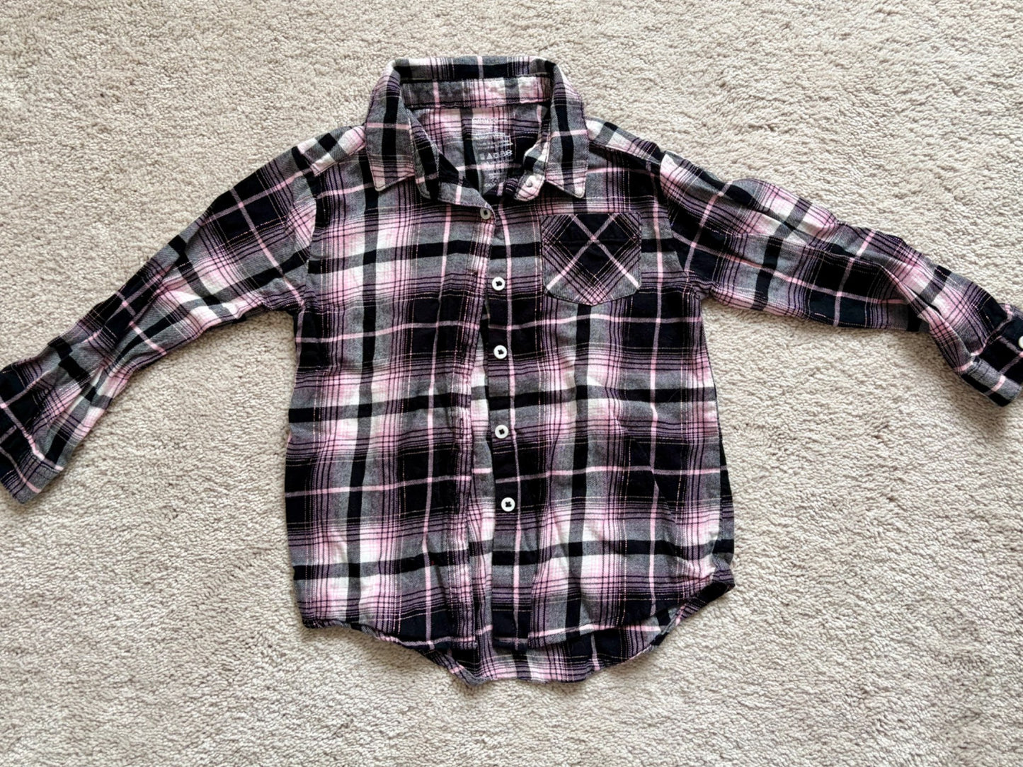 Pink Plaid Button Up Shirt, Girls 4T, George, Kids 4/4T