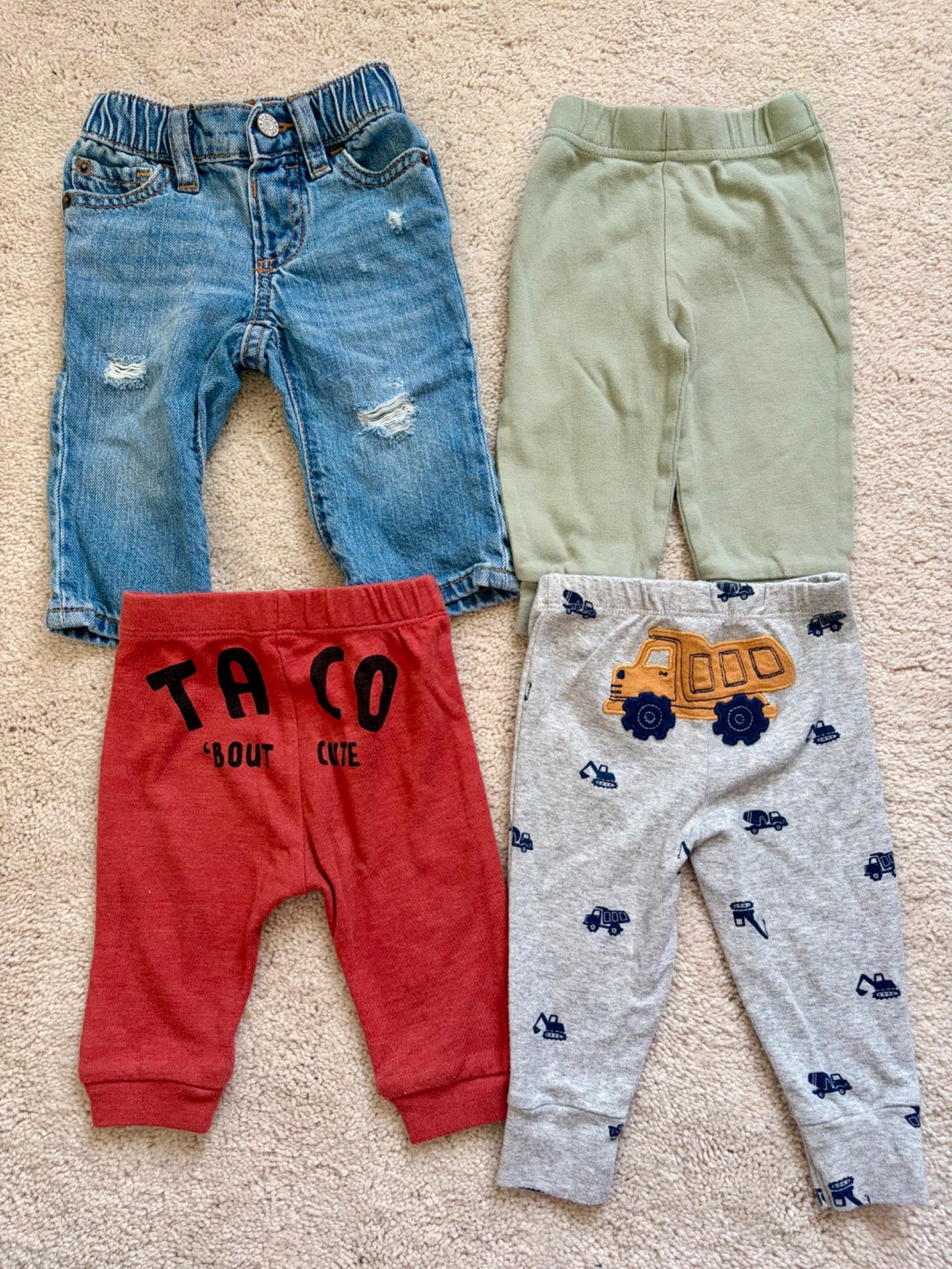Assorted Pants Bundle, Denim, Printed, 6-9m, Kids 9 Month (6-9M)