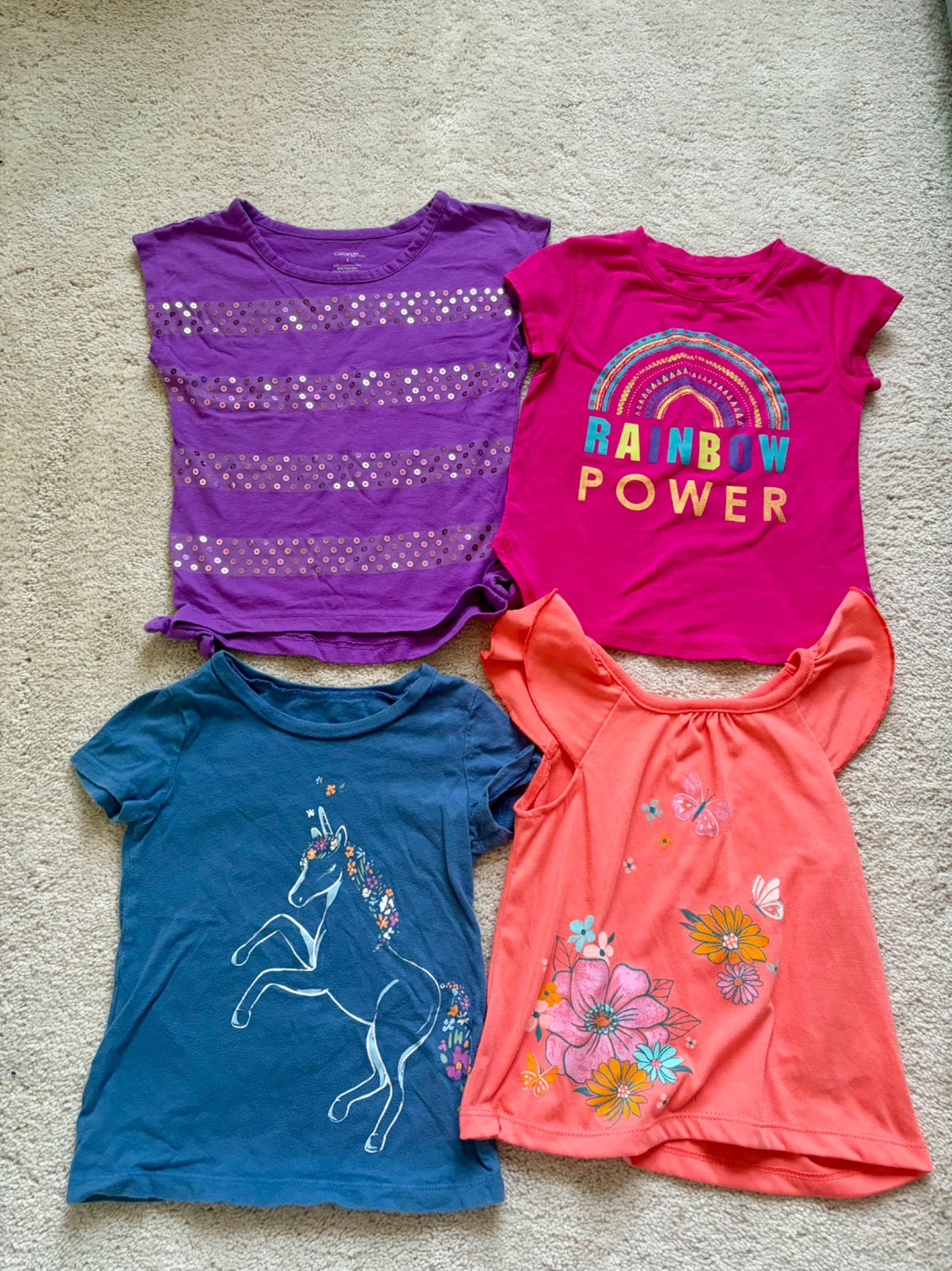 Girls Tshirt Bundle, Pink, Purple, Blue, 3T, Kids 3T