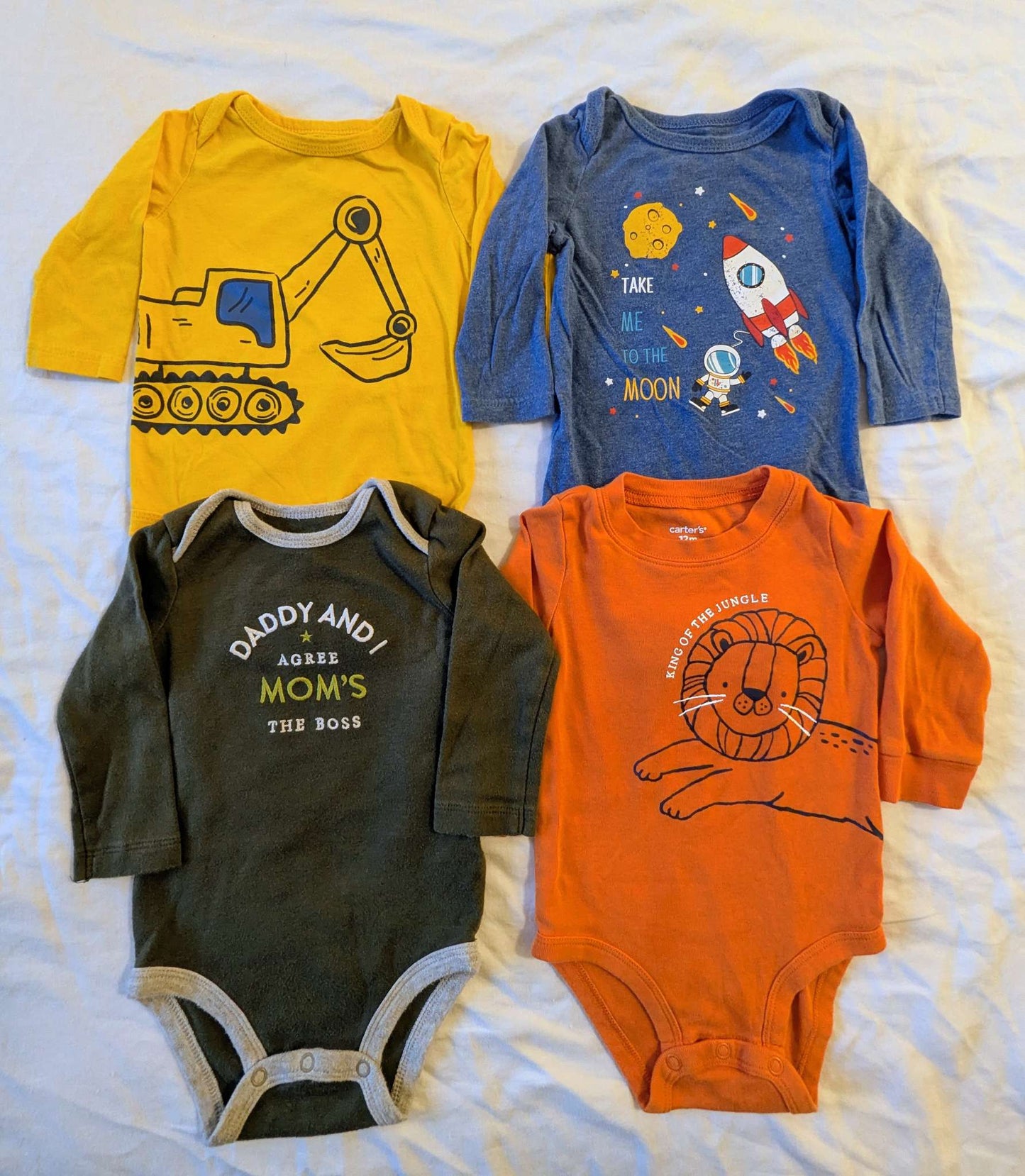 12 Month Graphic Long Sleeve Onesie Bundle, Kids 12 Month (9-12M)