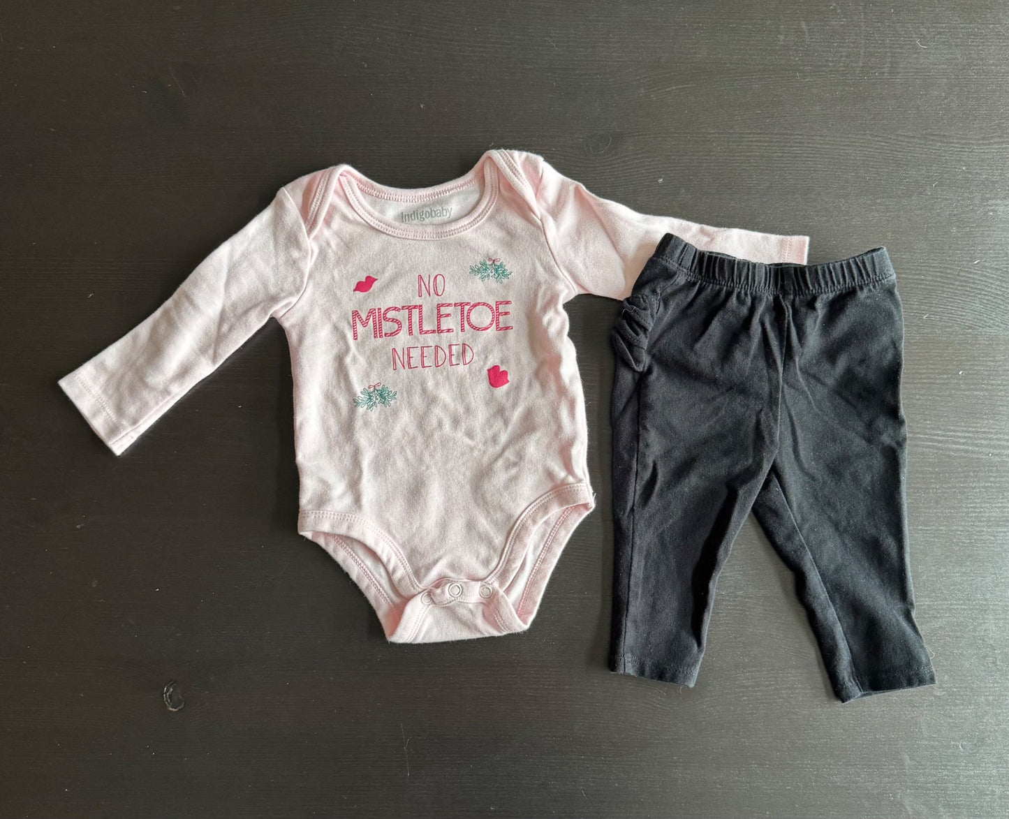 “No Mistletoe Needed” baby girl Christmas outfit, 3-6 mos, Kids 6 Month (3-6M)