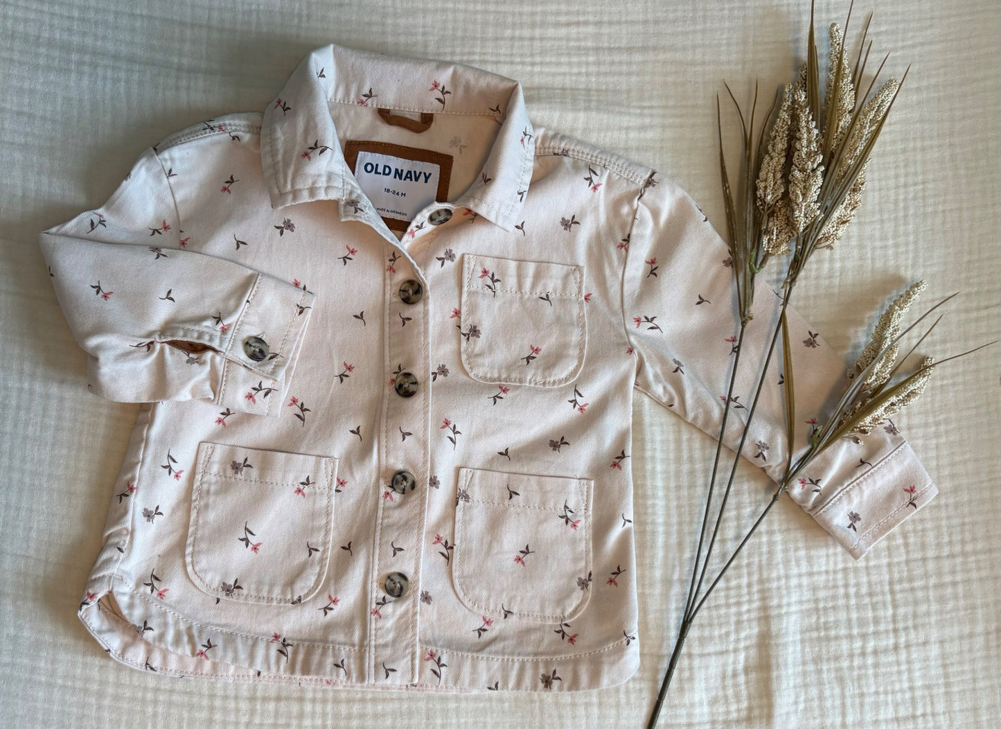 18-24 Months Baby Girl Button-up Flower Spring/Fall Shacket , Kids 24 Month (18-24M)