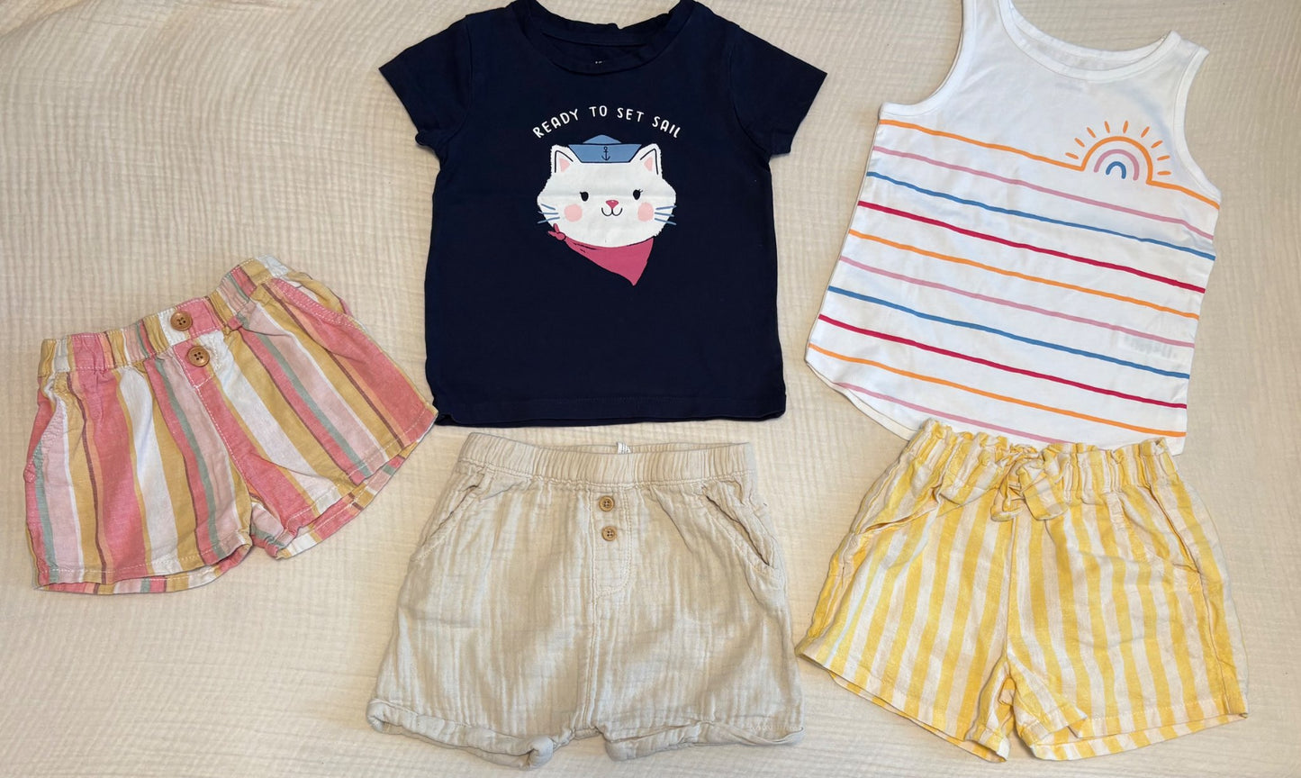 3T Toddler Girls Summer Bundle (Shorts & Shirts) , Kids 3T