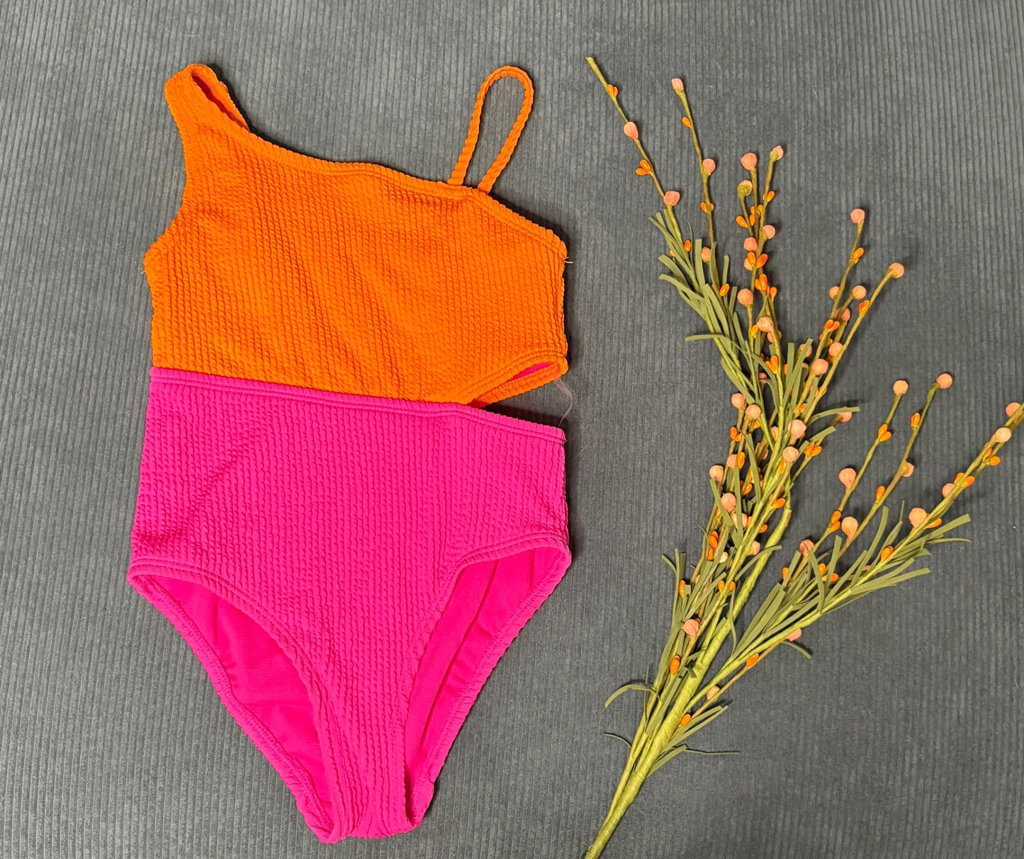 Size 6 Girls Orange and Pink Bathing Suit UPF 50 (BNWOT) , Kids 6/6X