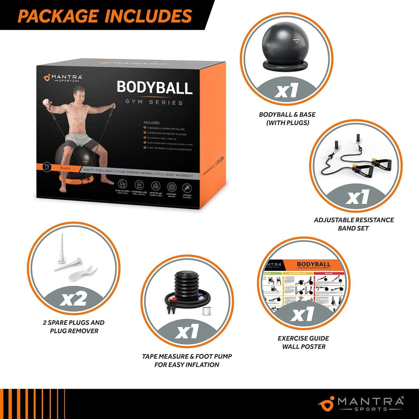 Pregnancy Ball - with Stability Base, Resistance Bands, Workout Poster, Pump RETAIL 50