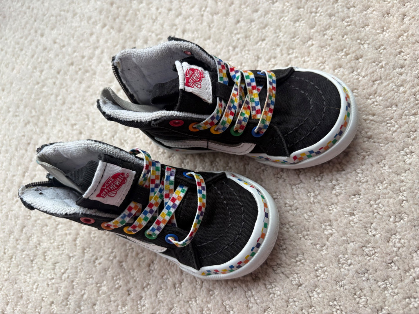 Vans - black high tops with rainbows, size 5, retail $45, Shoes 5 (Walkers:12-24 mth)