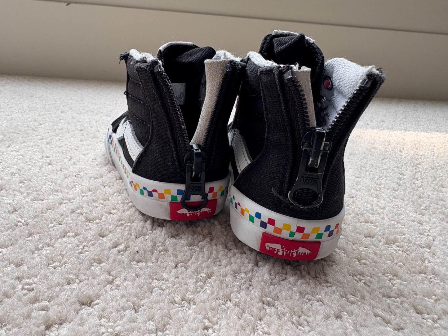 Vans - black high tops with rainbows, size 5, retail $45, Shoes 5 (Walkers:12-24 mth)