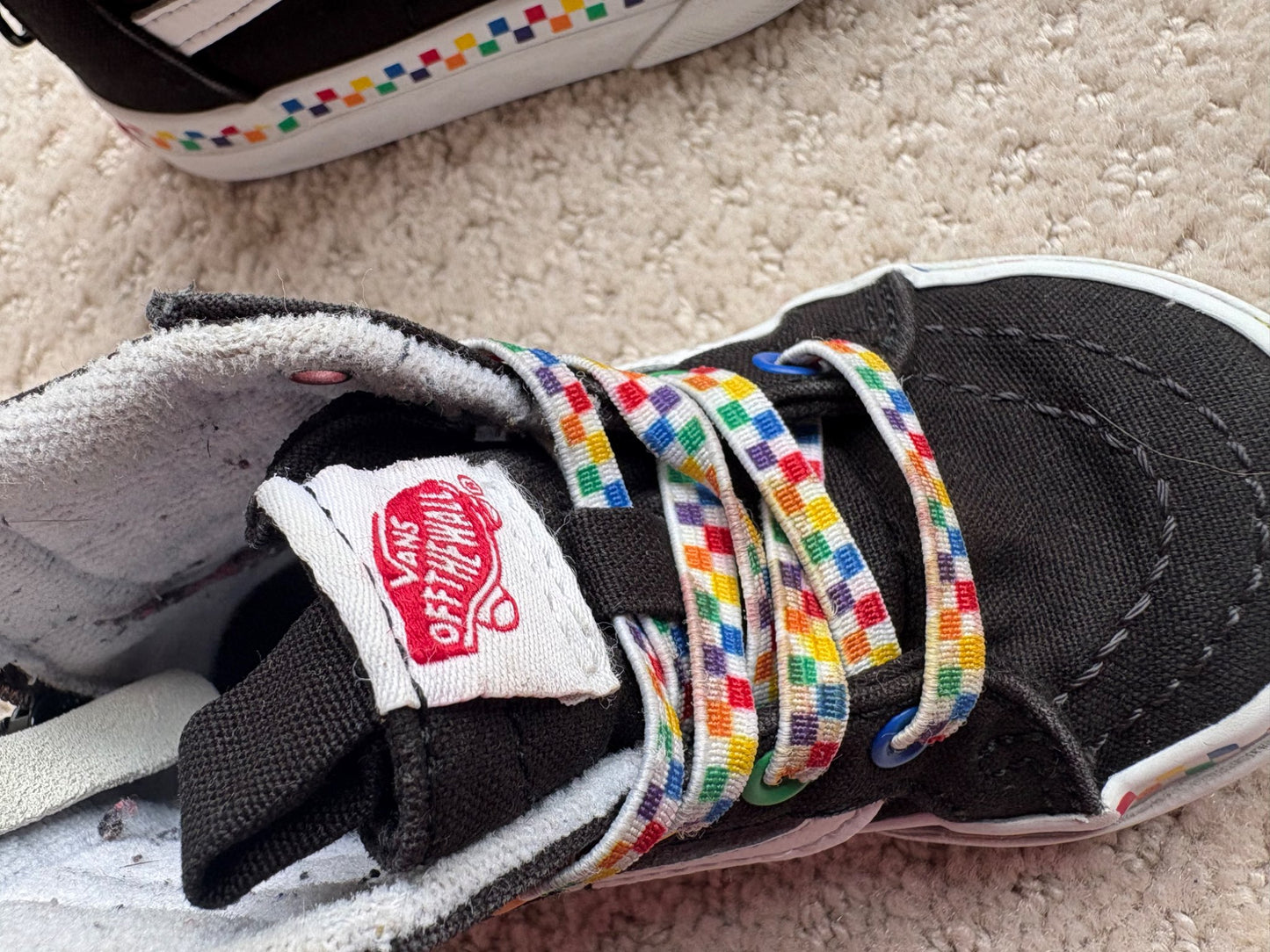 Vans - black high tops with rainbows, size 5, retail $45, Shoes 5 (Walkers:12-24 mth)